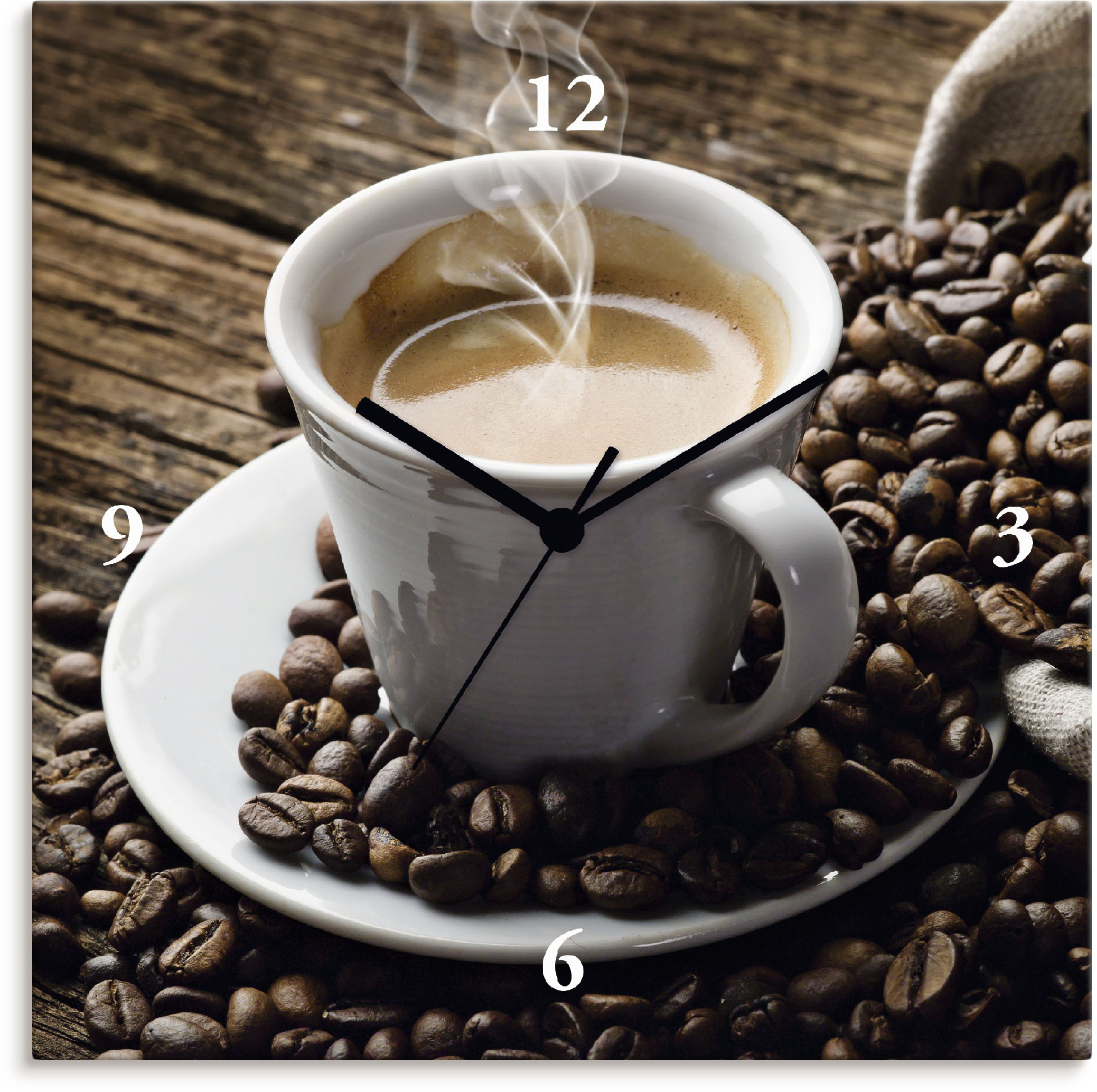 Artland Wanduhr »Heisser Kaffee - dampfender Kaffee«, wahlweise mit Quarz- oder Funhuhrwerk, lautlos ohne Tickgeräusche