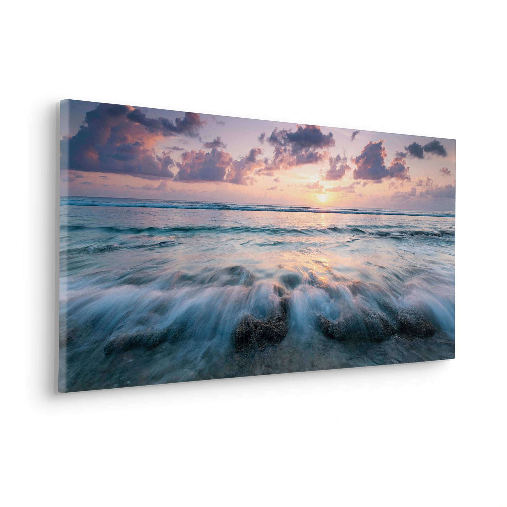 Komar Leinwandbild »Keilrahmenbild - Broken Waves - Grösse 90 x 40 cm«, Baum-Blätter-Natur-Berge-Blumen-Foto-Jahreszeiten-Landschaft-Meer-Strand-Palmen, (Packung, 1 St.), Deutsches Qualitätsvlies (155 g/m²)