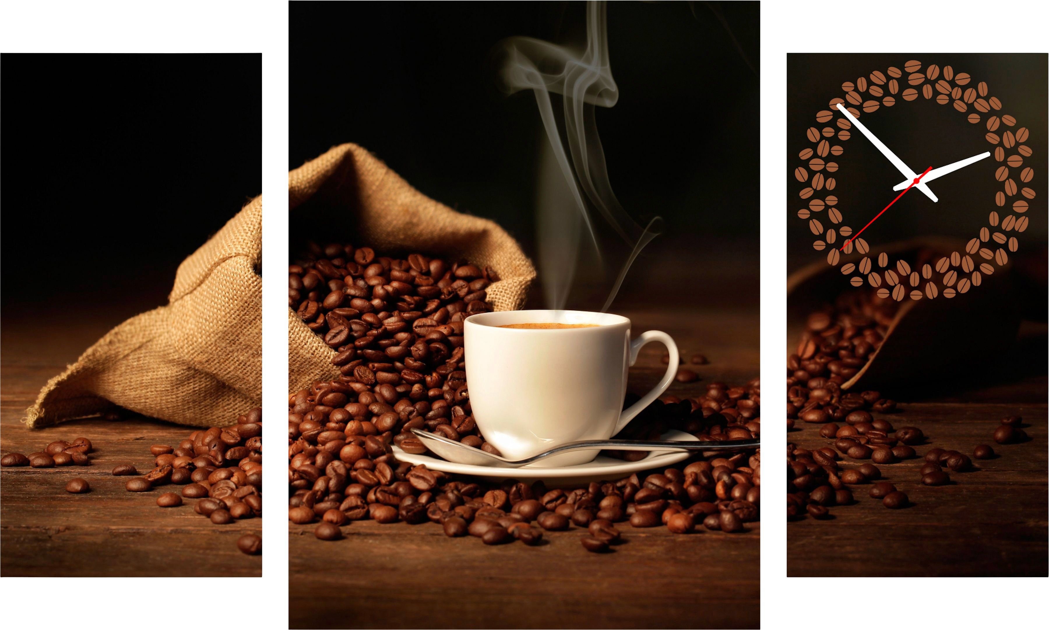 Conni Oberkircher´s Bild mit Uhr »Coffe - Kaffee III«, Kaffee, (Set, (Set 3), mit dekorativer Uhr, Kaffeebohnen, Küche