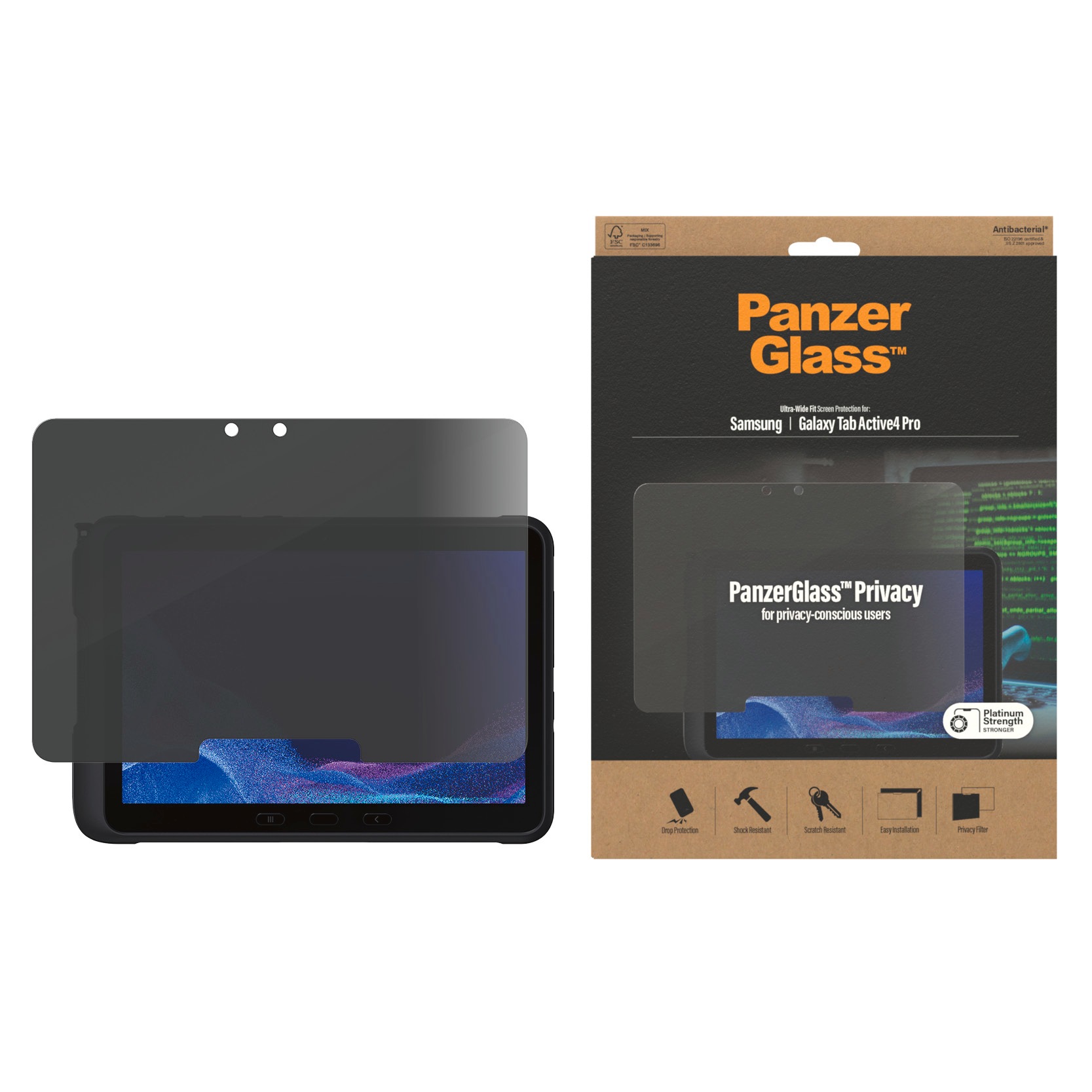 PanzerGlass Displayschutzglas »Privacy Screen Protector für Samsung Galaxy Tab Active Pro/Active 4Pro«, für Samsung Galaxy Tab Active Pro-Samsung Galaxy Tab Active 4 Pro, Blickschutz