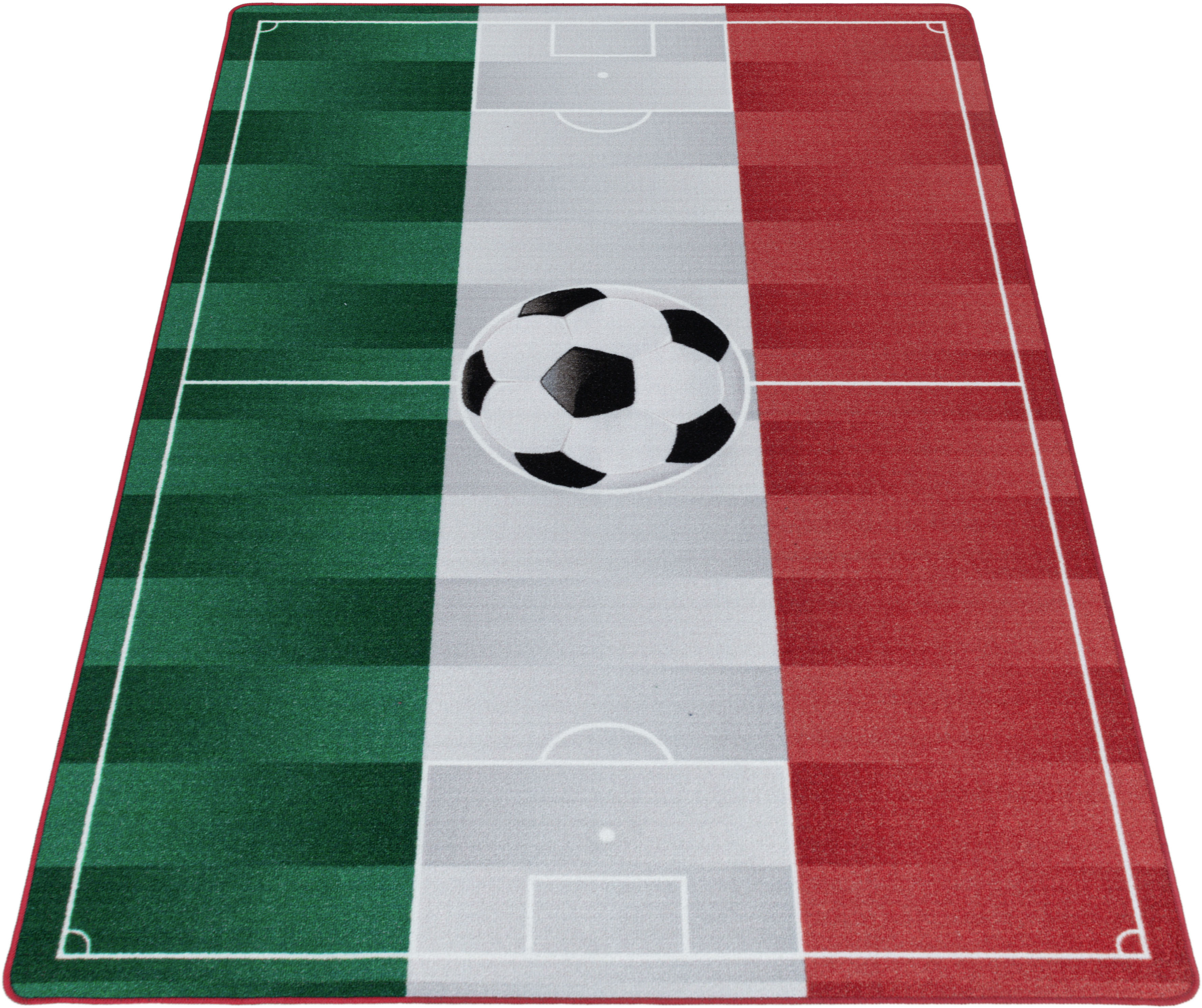 Ayyildiz Teppiche Kinderteppich »PLAY 2915«, rechteckig, robuster Kurzflor, Fussball, grün weiss rot,Italien, Kinderzimmer