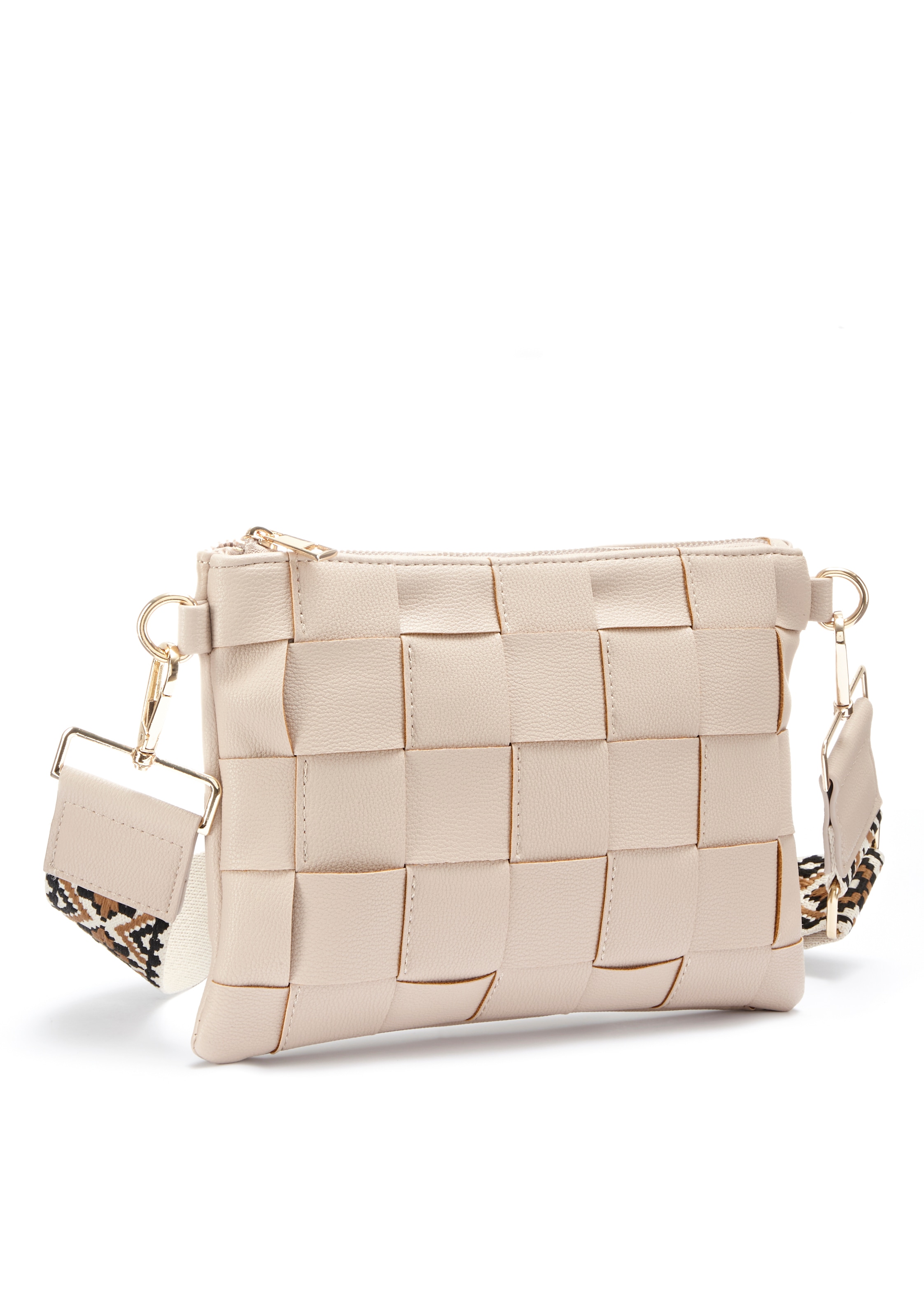 LASCANA Umhängetasche, kleine Tasche, Minibag in Flechtoptik und mit farbigem Band VEGAN