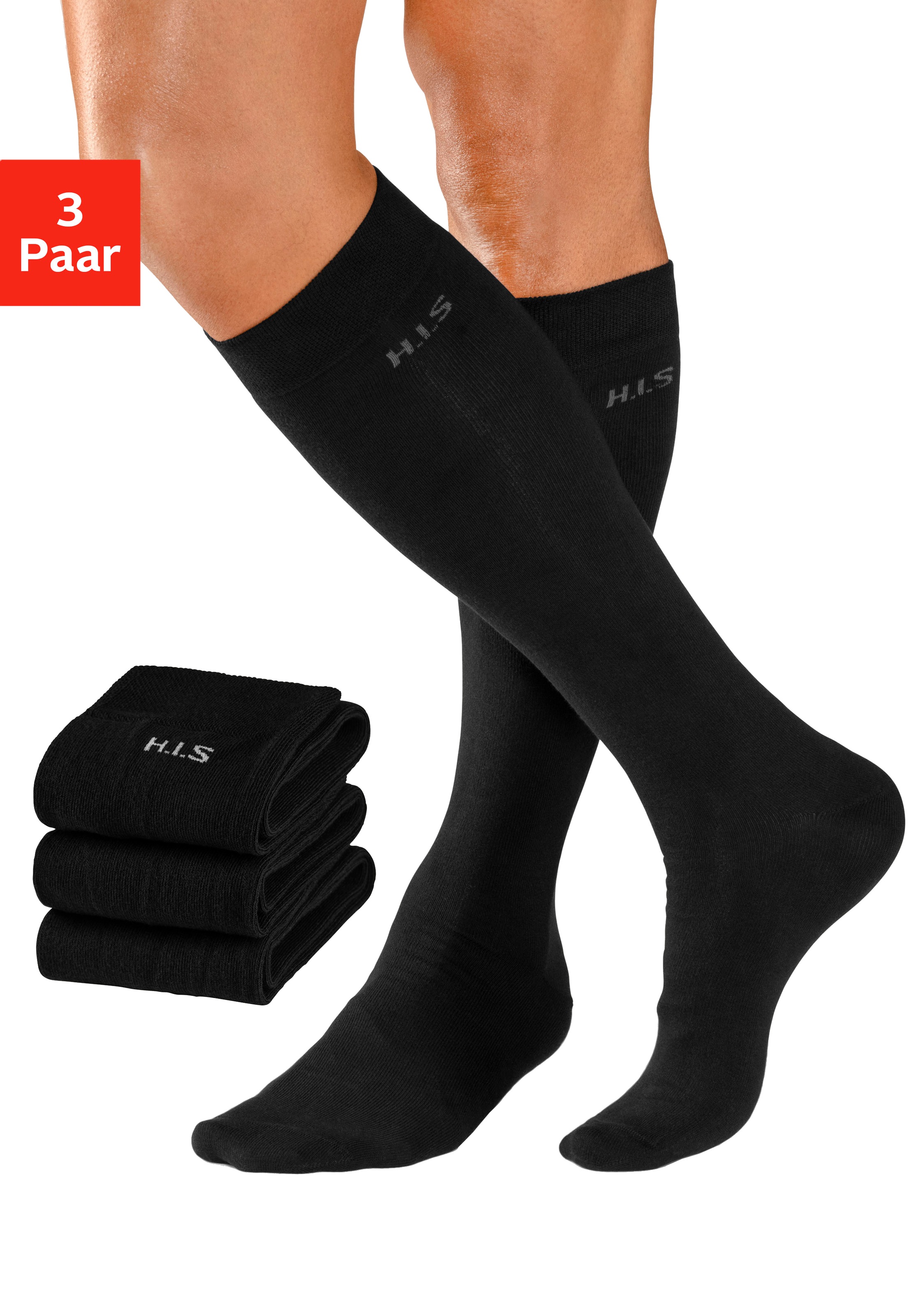 H.I.S Kniestrümpfe, (3 Paar), mit druckfreiem Bündchen