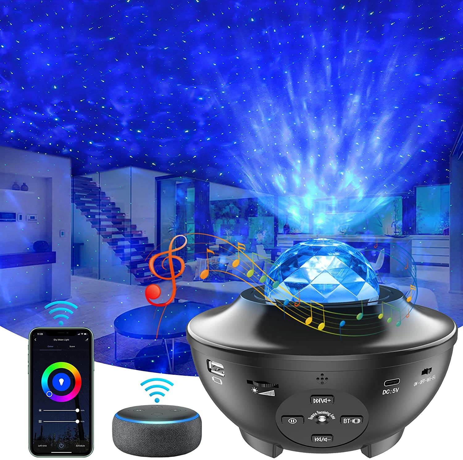 Sternenhimmel Projektor | mit Lautsprecher, Bluetooth, App & WLAN | SMART LED