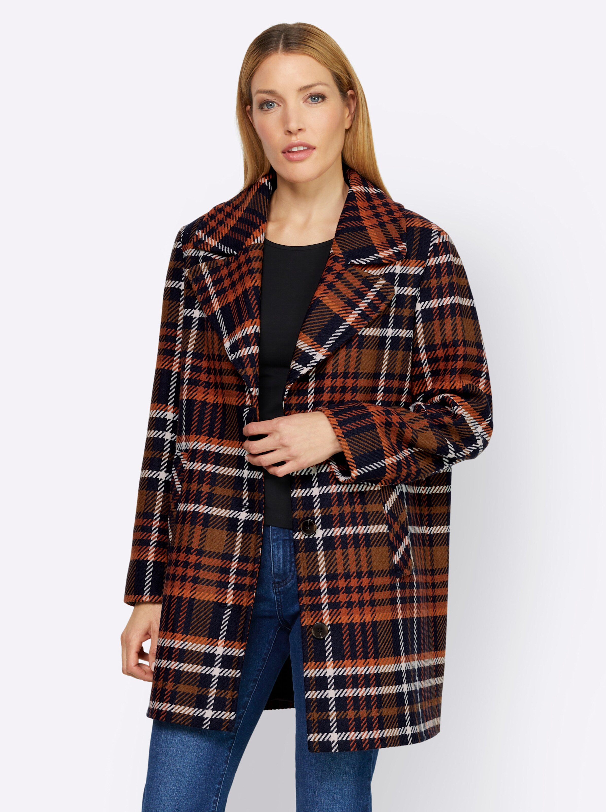 Jacke in rostrot-marine-kariert von heine