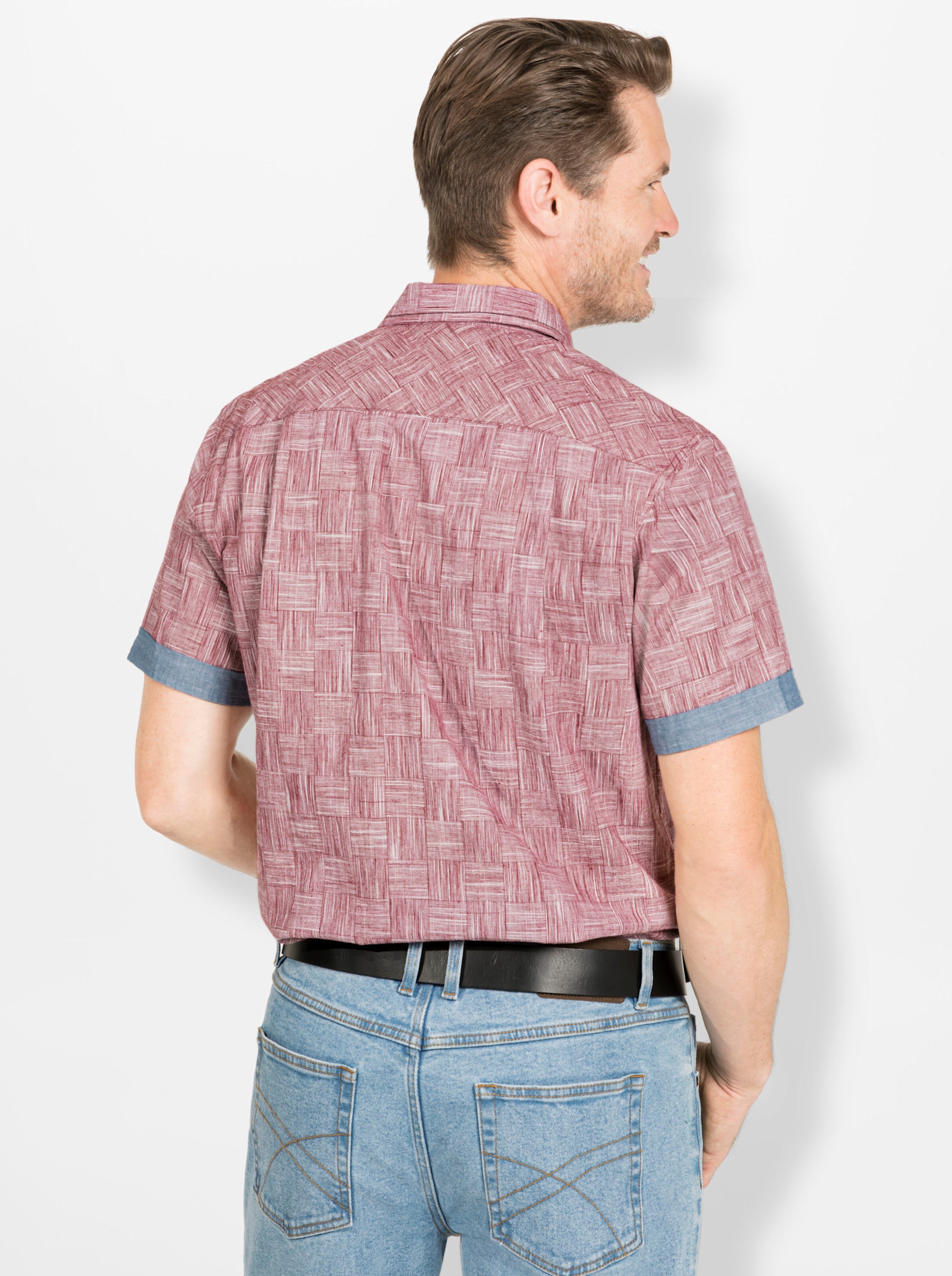 Kurzarm-Hemd in dunkelrot-meliert von Marco Donati