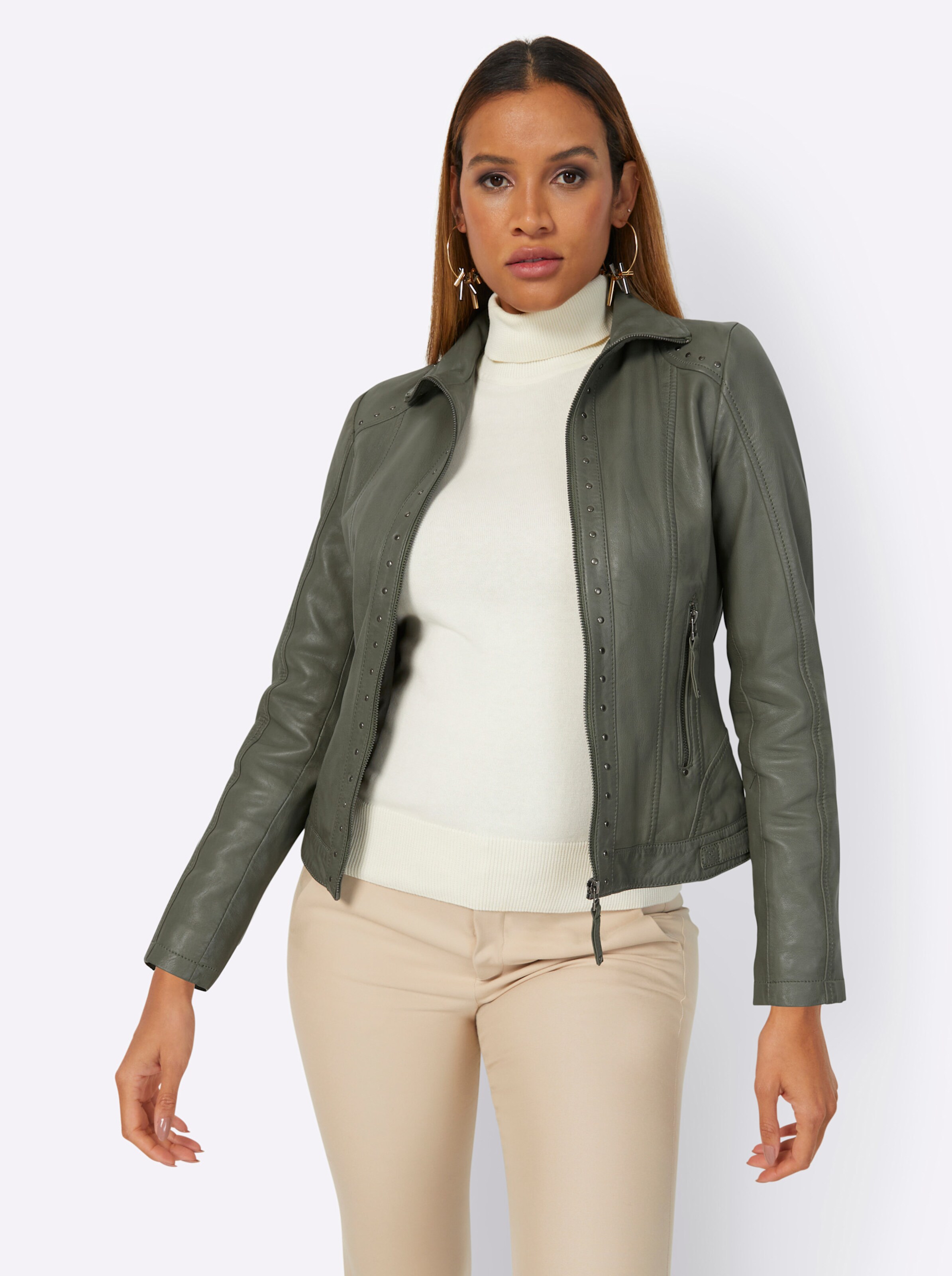 Leder-Jacke in khaki von Mainpol