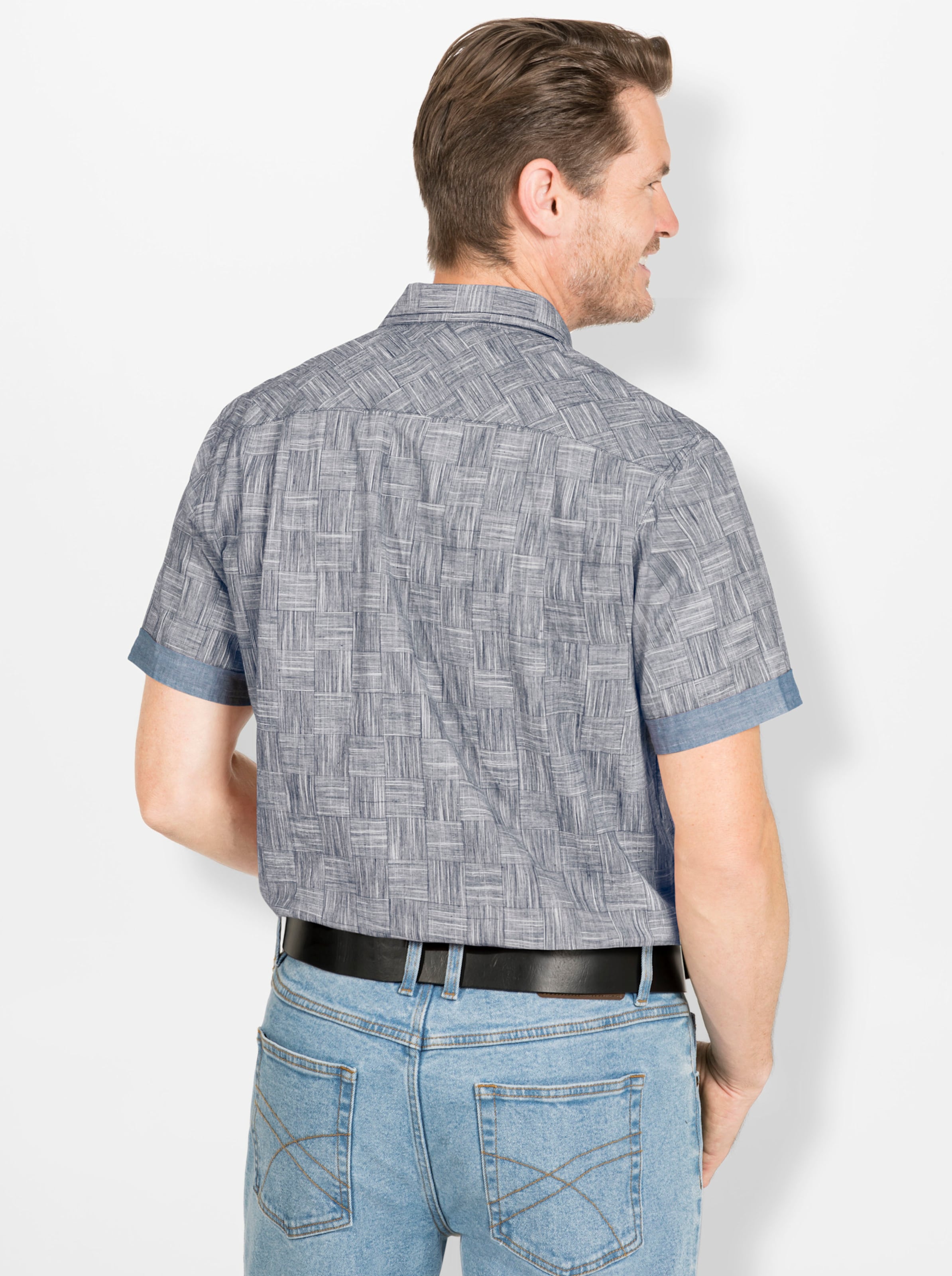 Kurzarm-Hemd in dunkelblau-meliert von Marco Donati