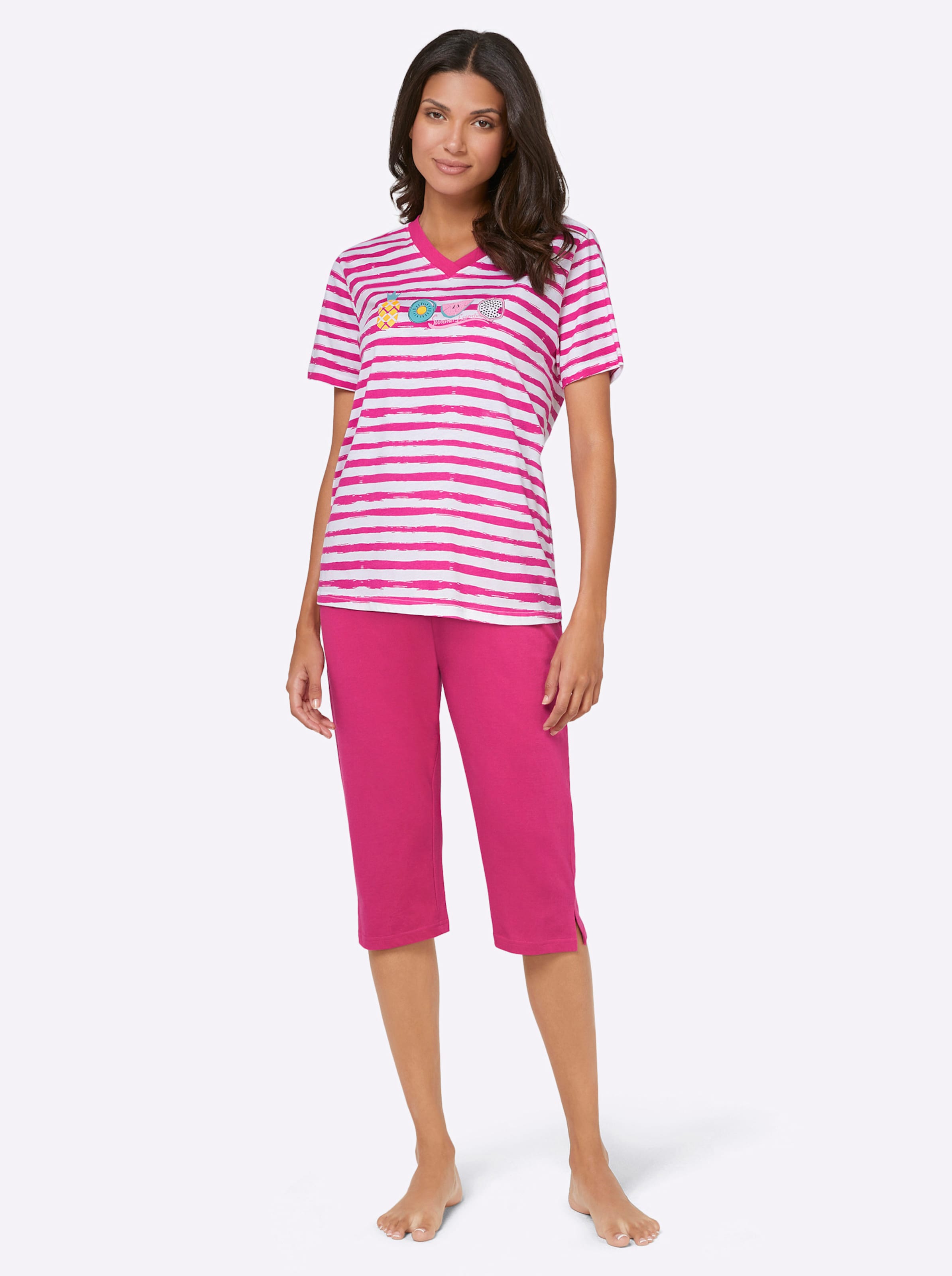 Capri-Anzüge in fuchsia + fuchsia-geringelt von Comtessa