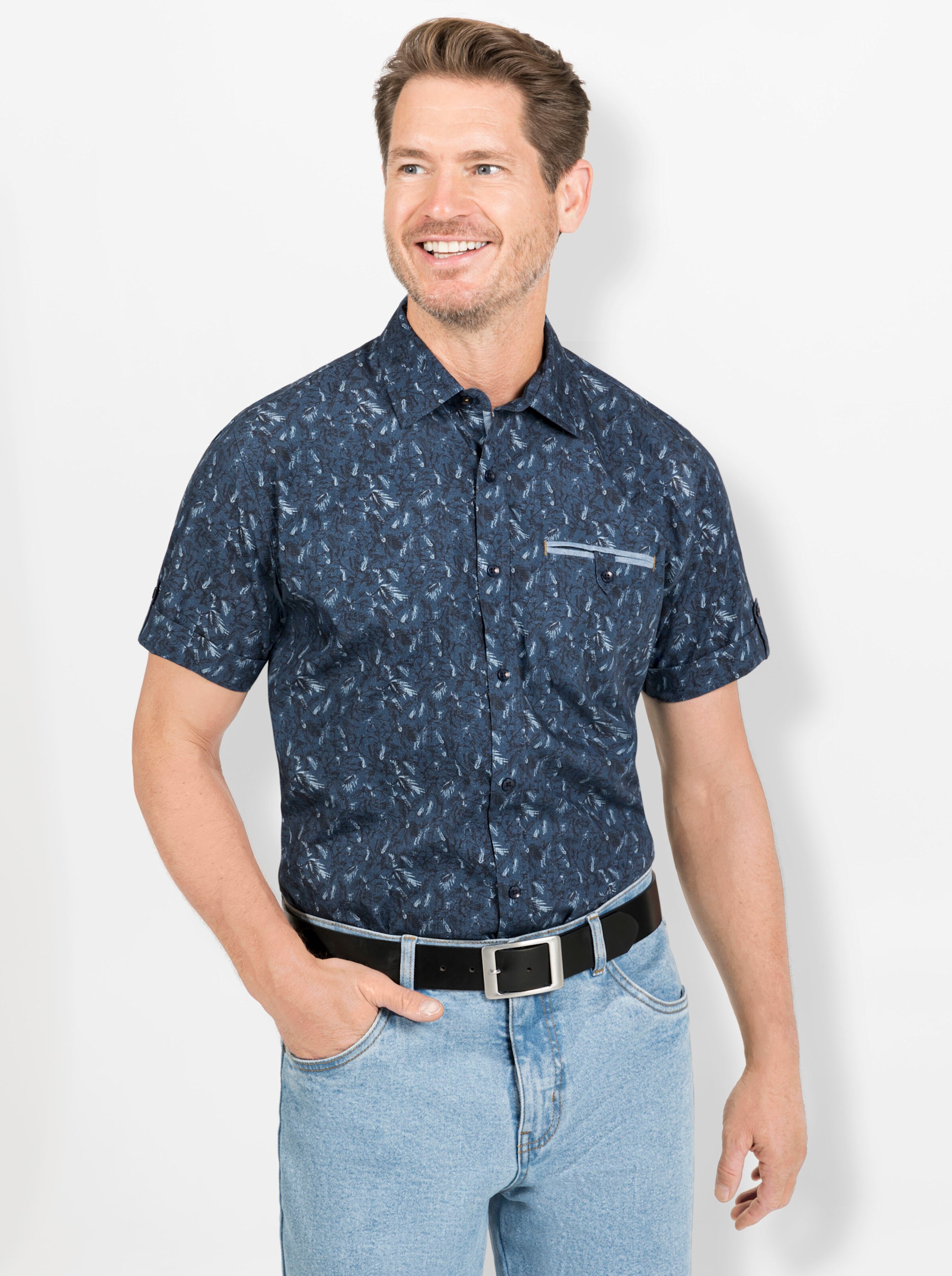 Kurzarm-Hemd in dunkelblau-gemustert von Marco Donati