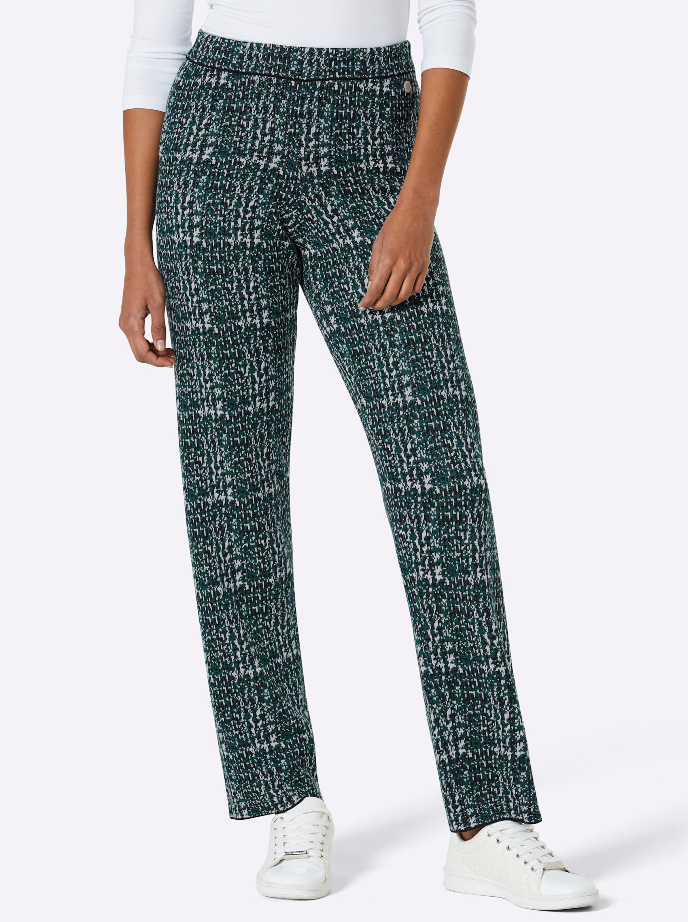 Lyocell-Viskose-Strickhose in petrol-schwarz-gemustert von Creation L Premium