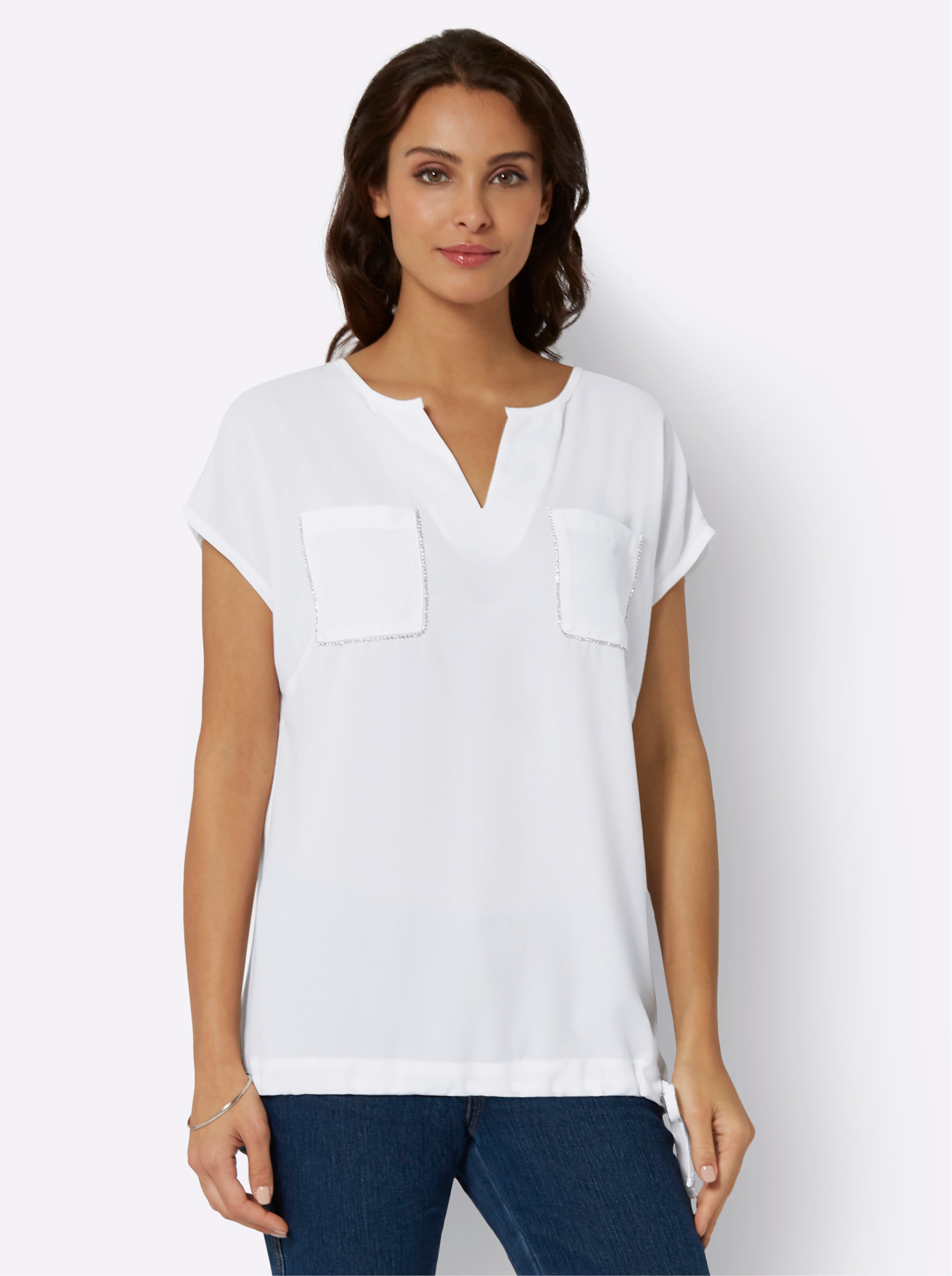 Crepebluse in ecru von heine