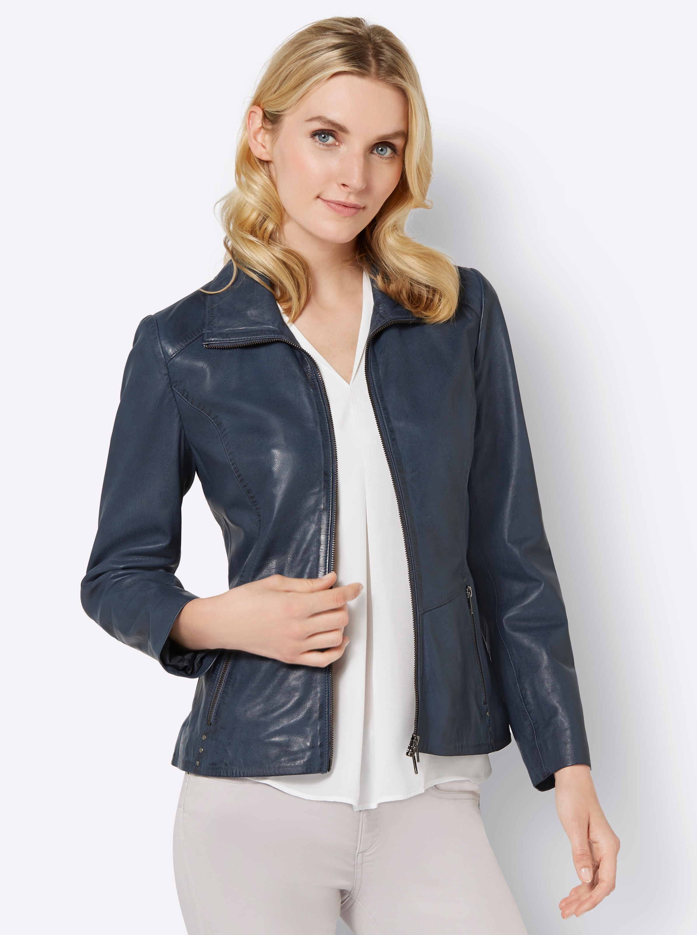 Lederjacke in rauchblau von Mainpol