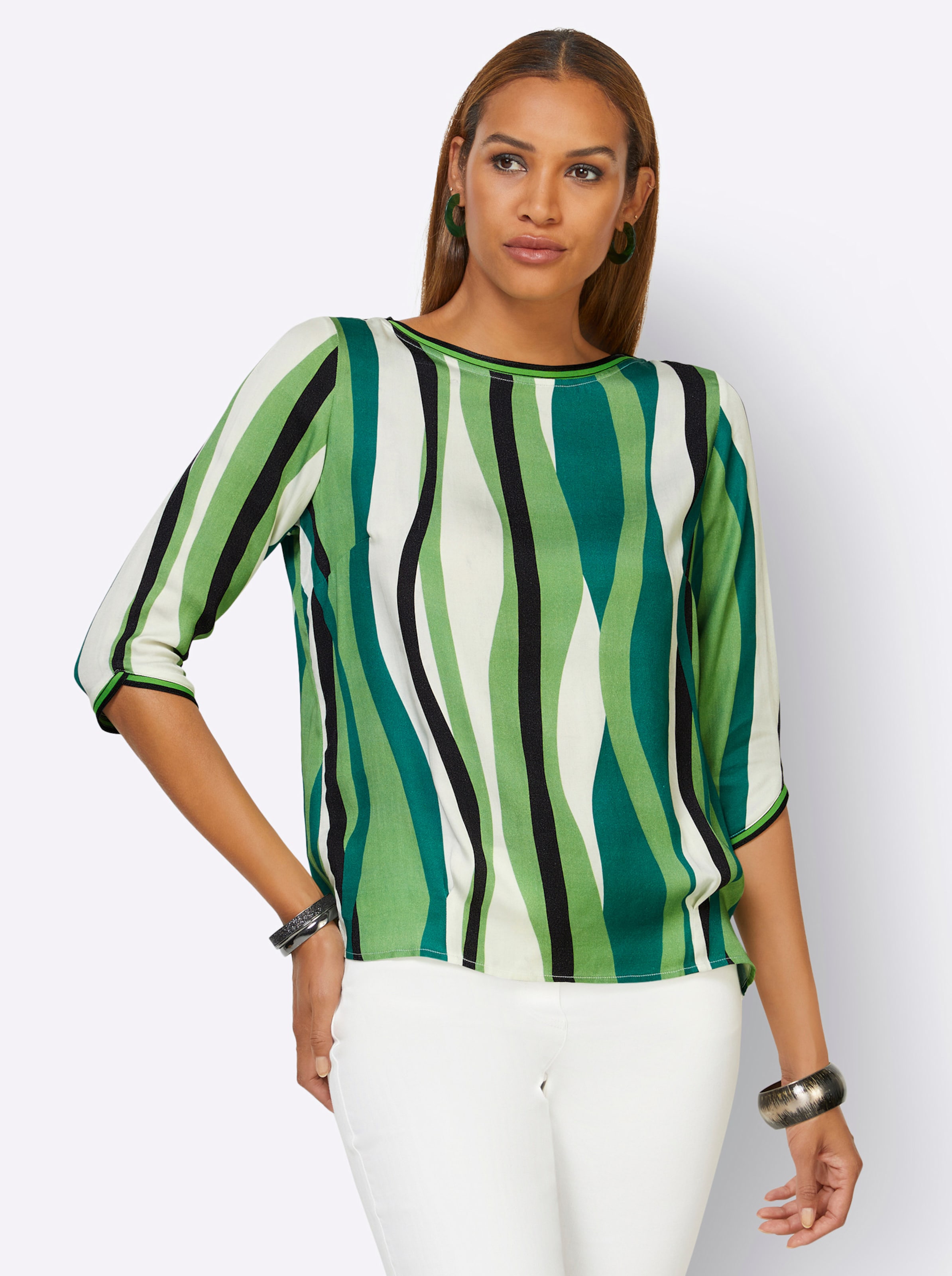 Bluse in ecru-apfel-gemustert von heine