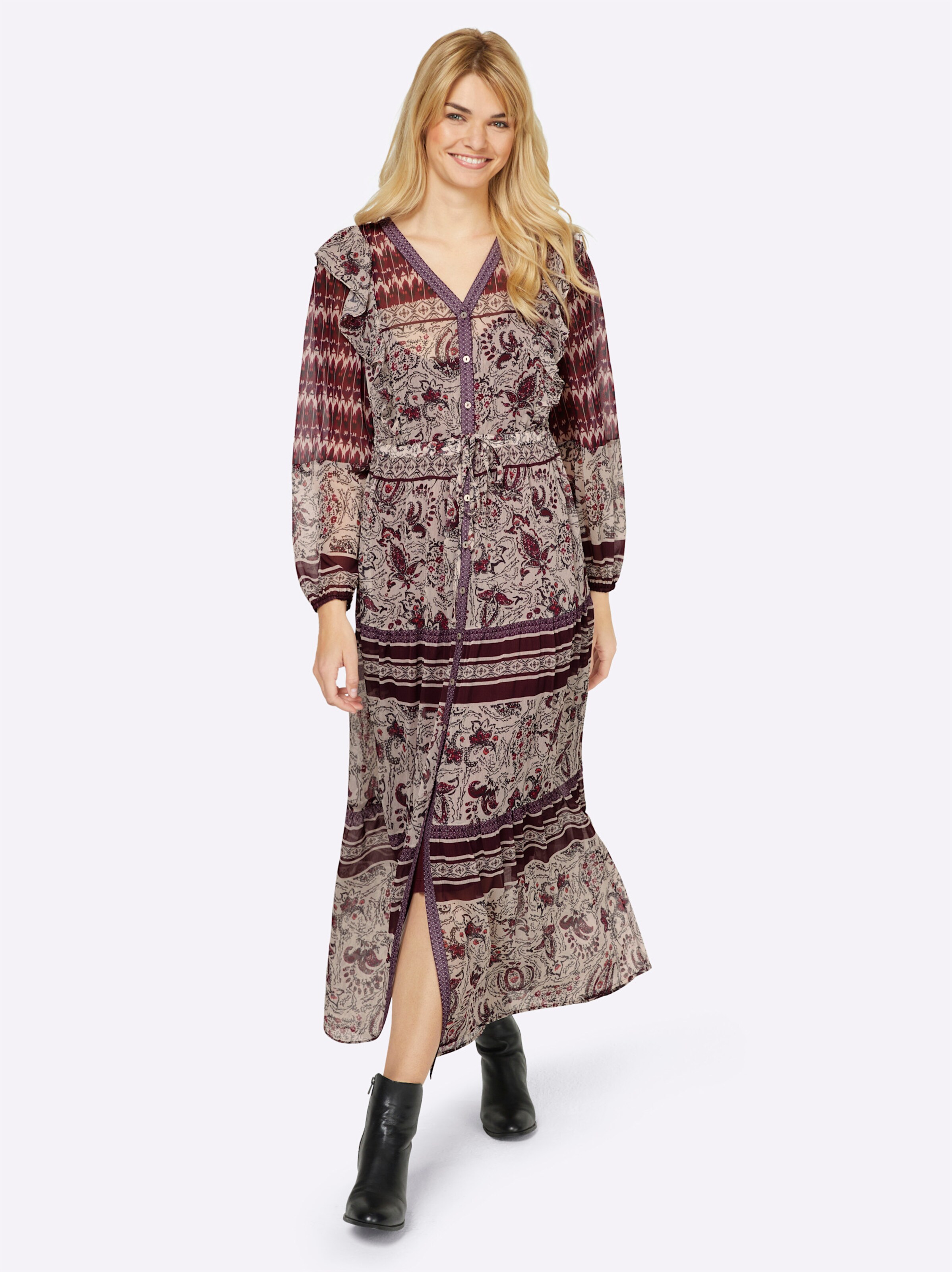 Druck-Kleid in bordeaux-champagner-bedruckt von heine