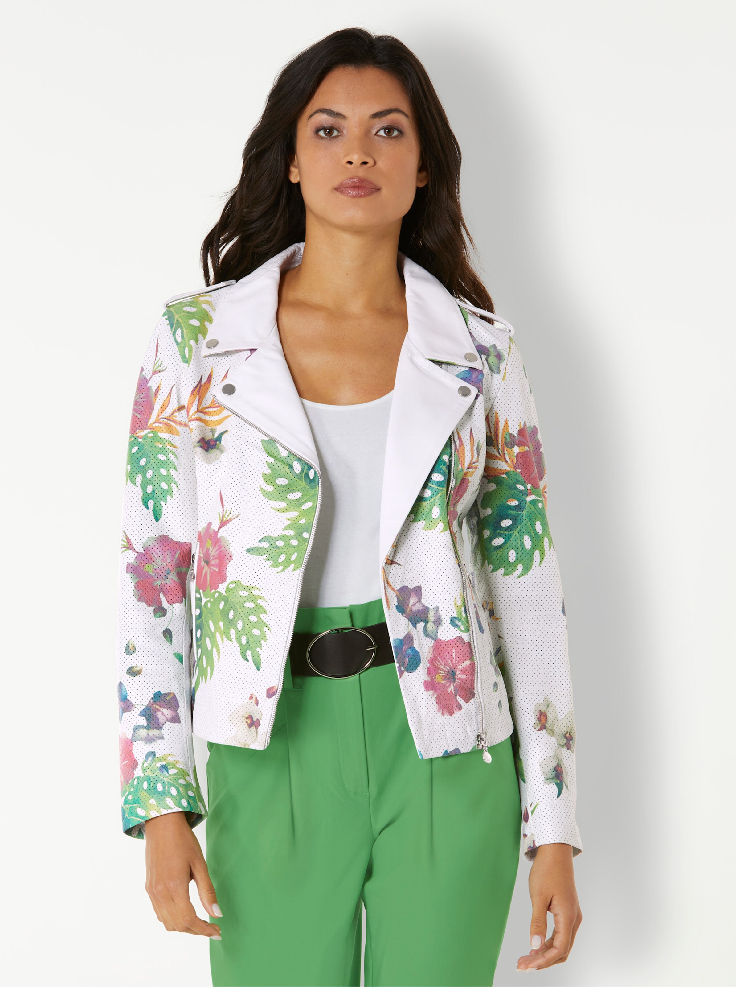 Lammnappa-Lederjacke in weiss-bedruckt von CREATION L PREMIUM