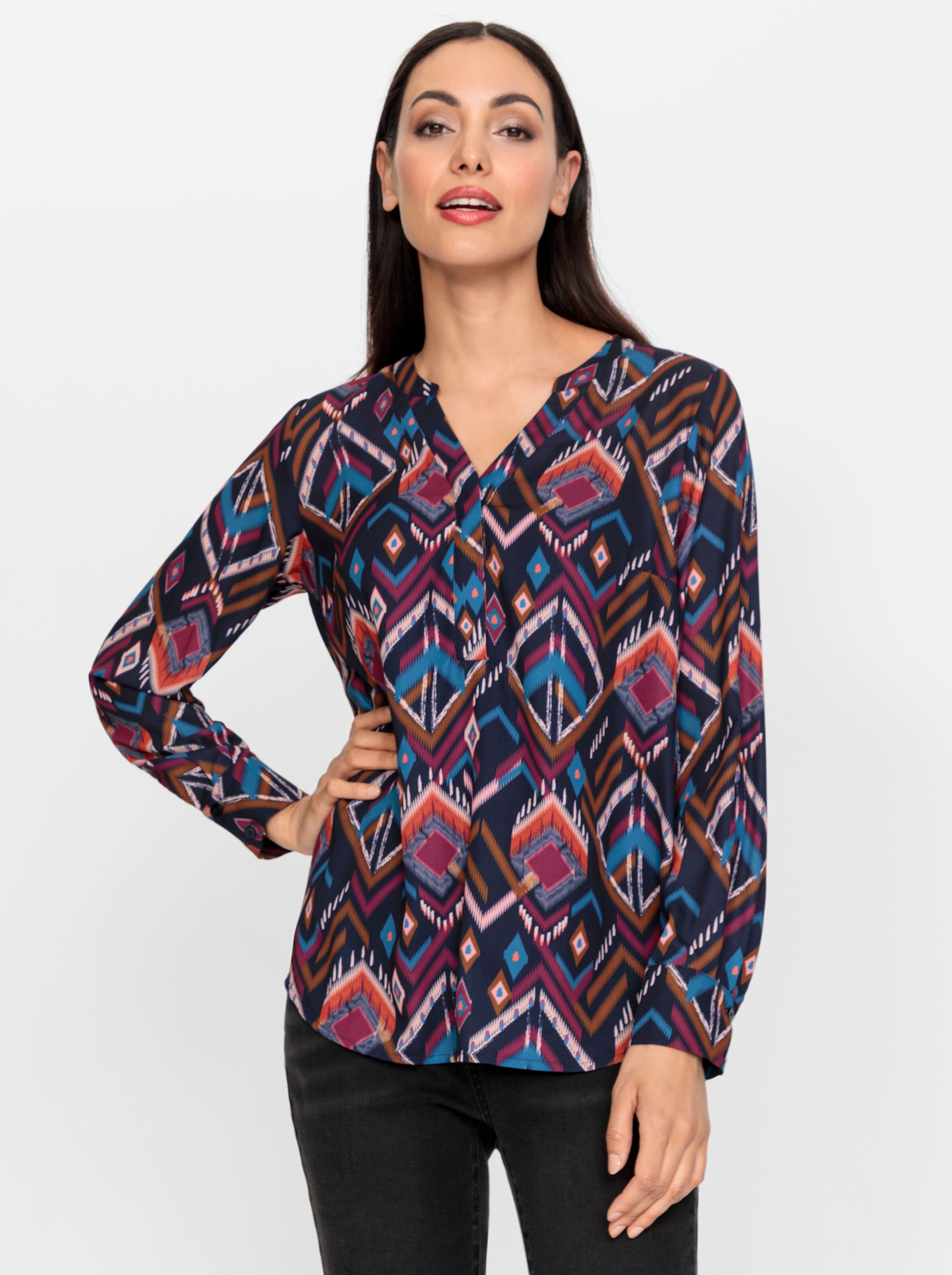 Druckbluse in marine-malve-bedruckt von heine