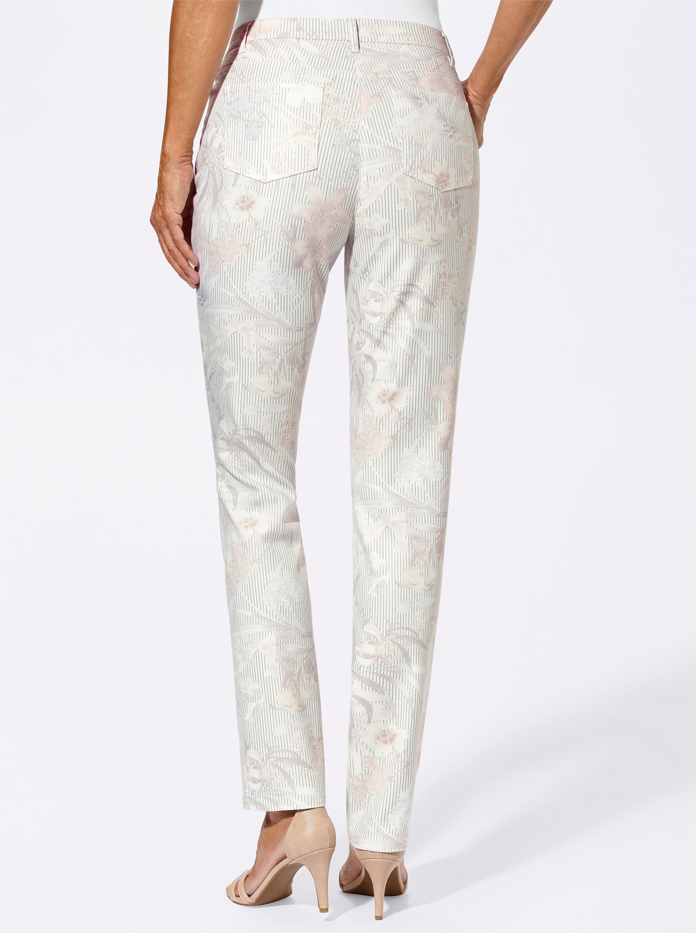 5-Pocket-Hose in ecru-taupe-bedruckt von Cosma
