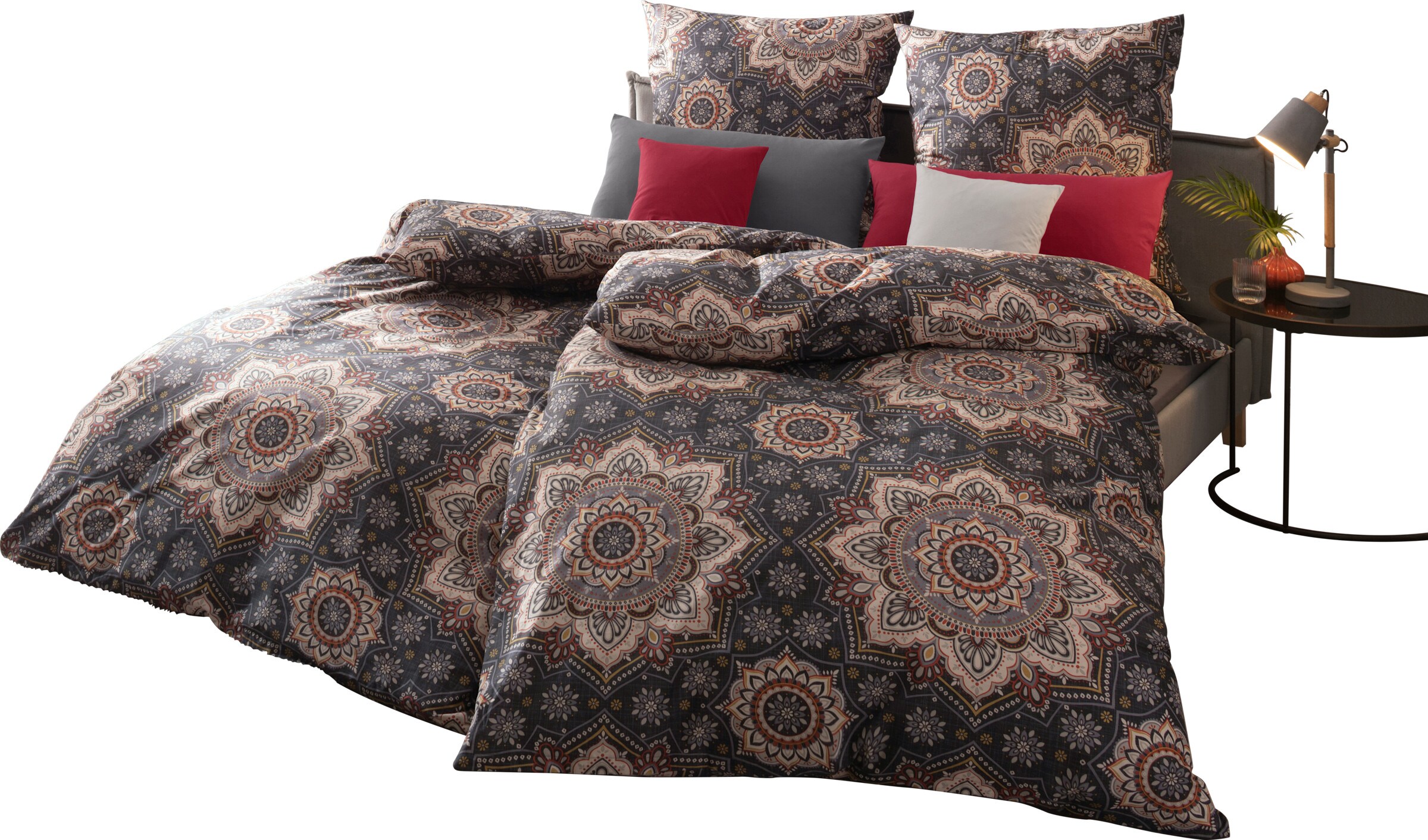 Bettwäsche in anthrazit-bedruckt von Biberna