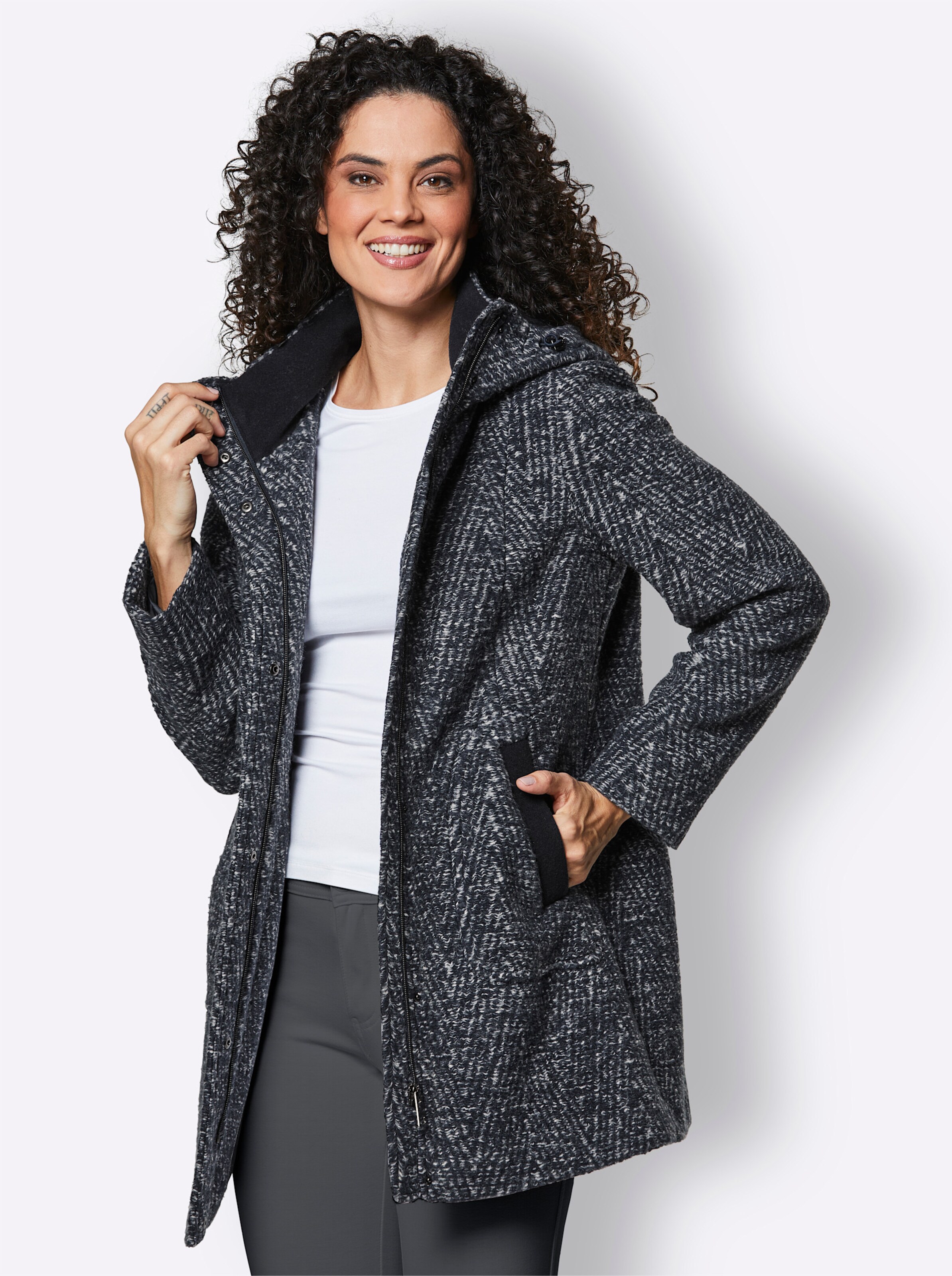 Polyacryl-Woll-Jacke in rauchblau-meliert von Manisa