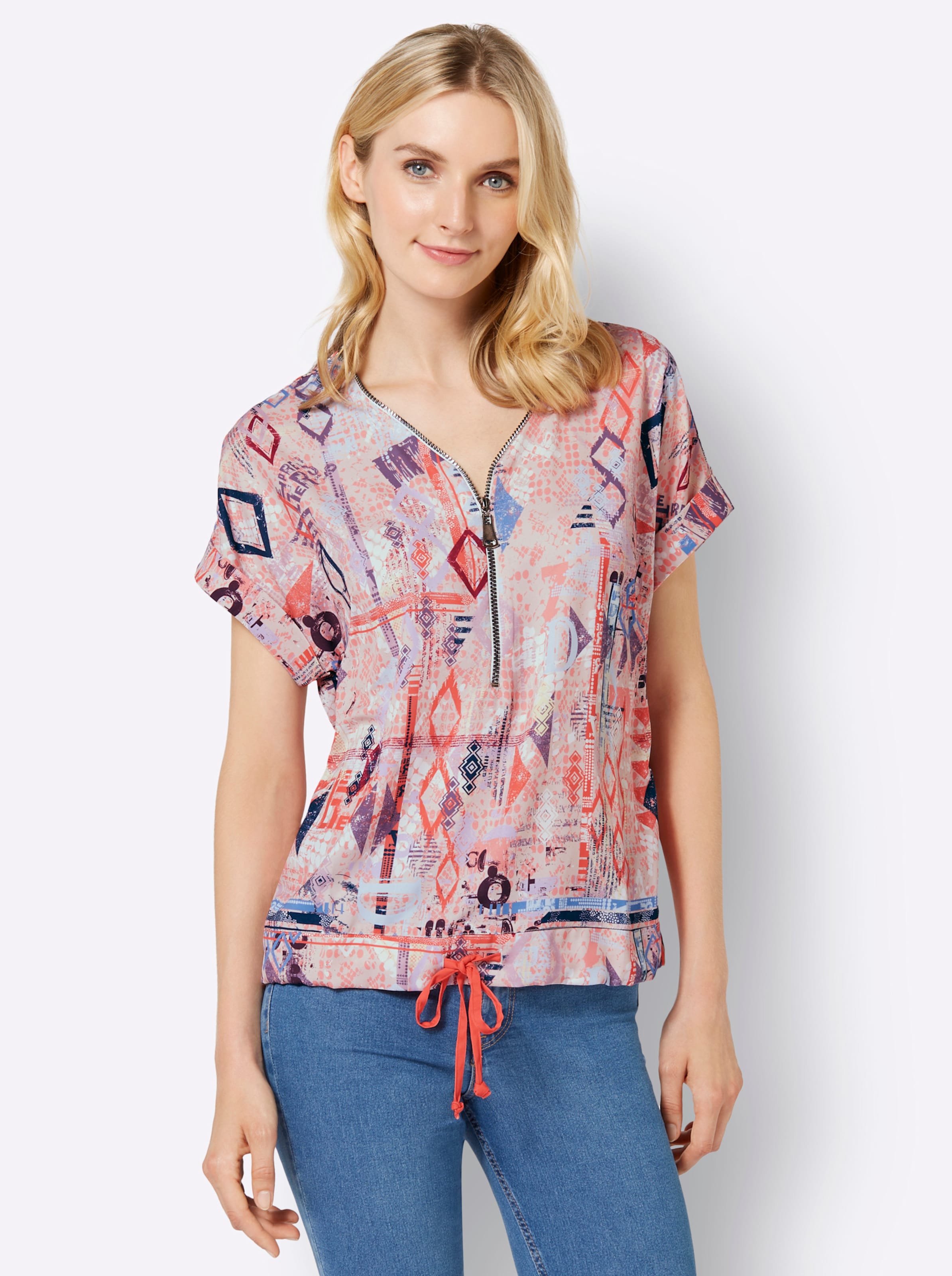 Kurzarmbluse in puder-hummer-bedruckt von heine