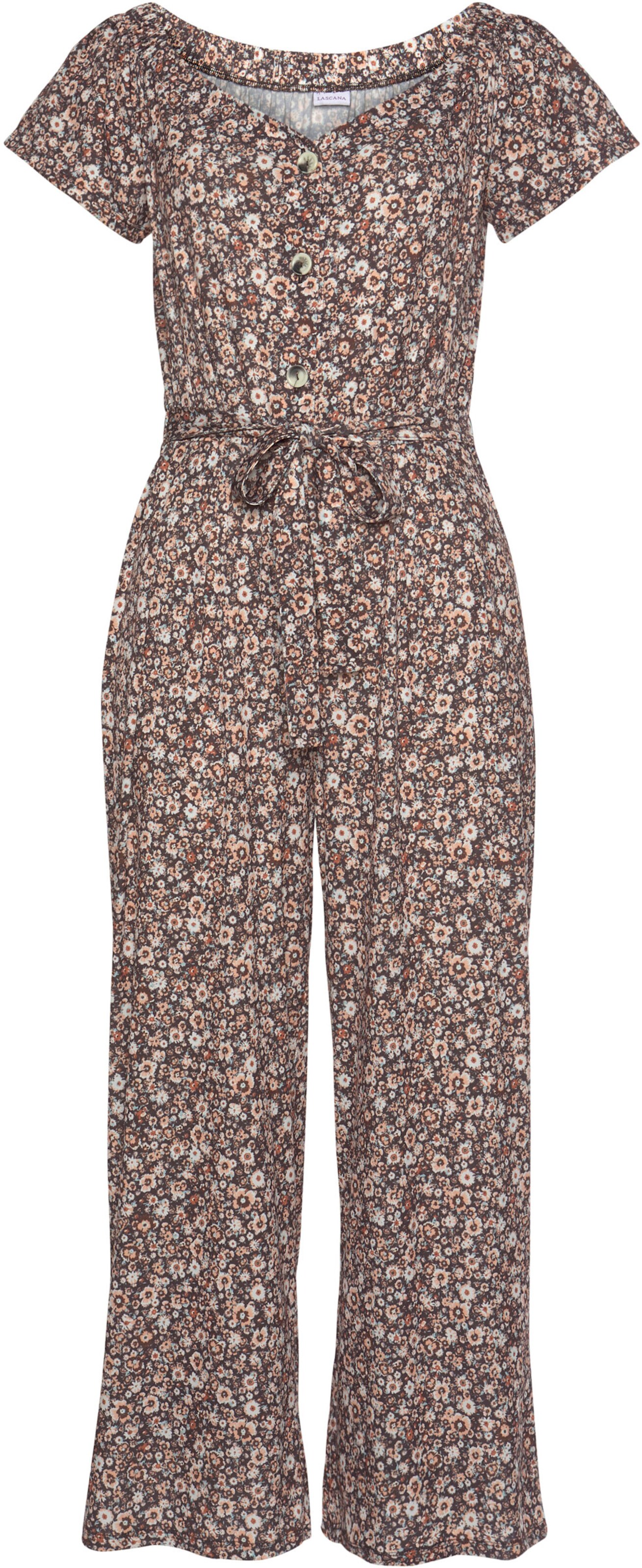 Culotte-Overall in braun-apricot-geblümt von LASCANA