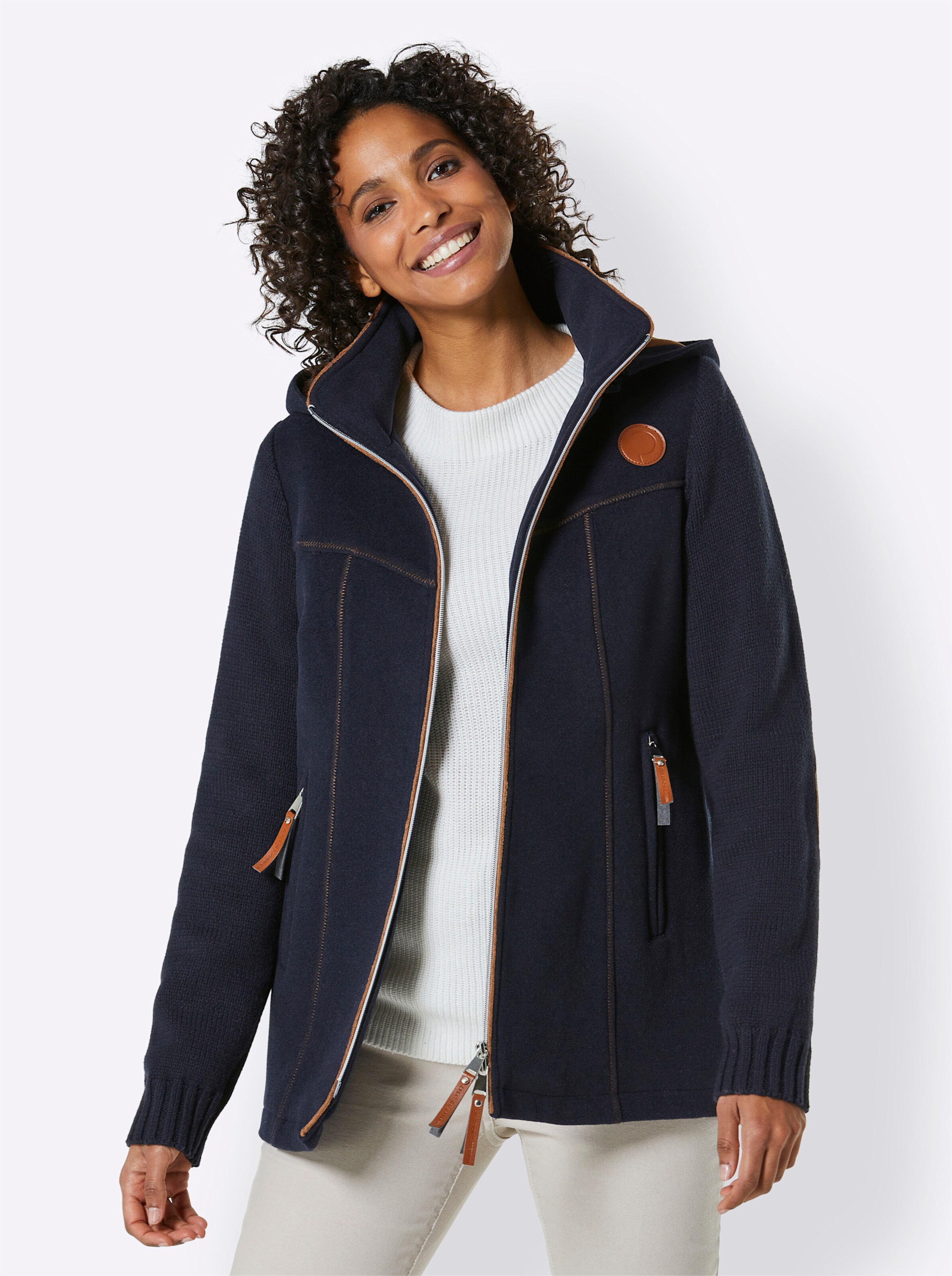 Wollmix-Jacke in marine-cognac von Mainpol