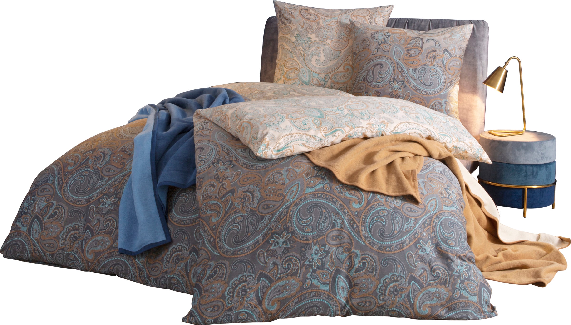 Bettwäsche in champagner-royalblau-bedruckt von wäschepur