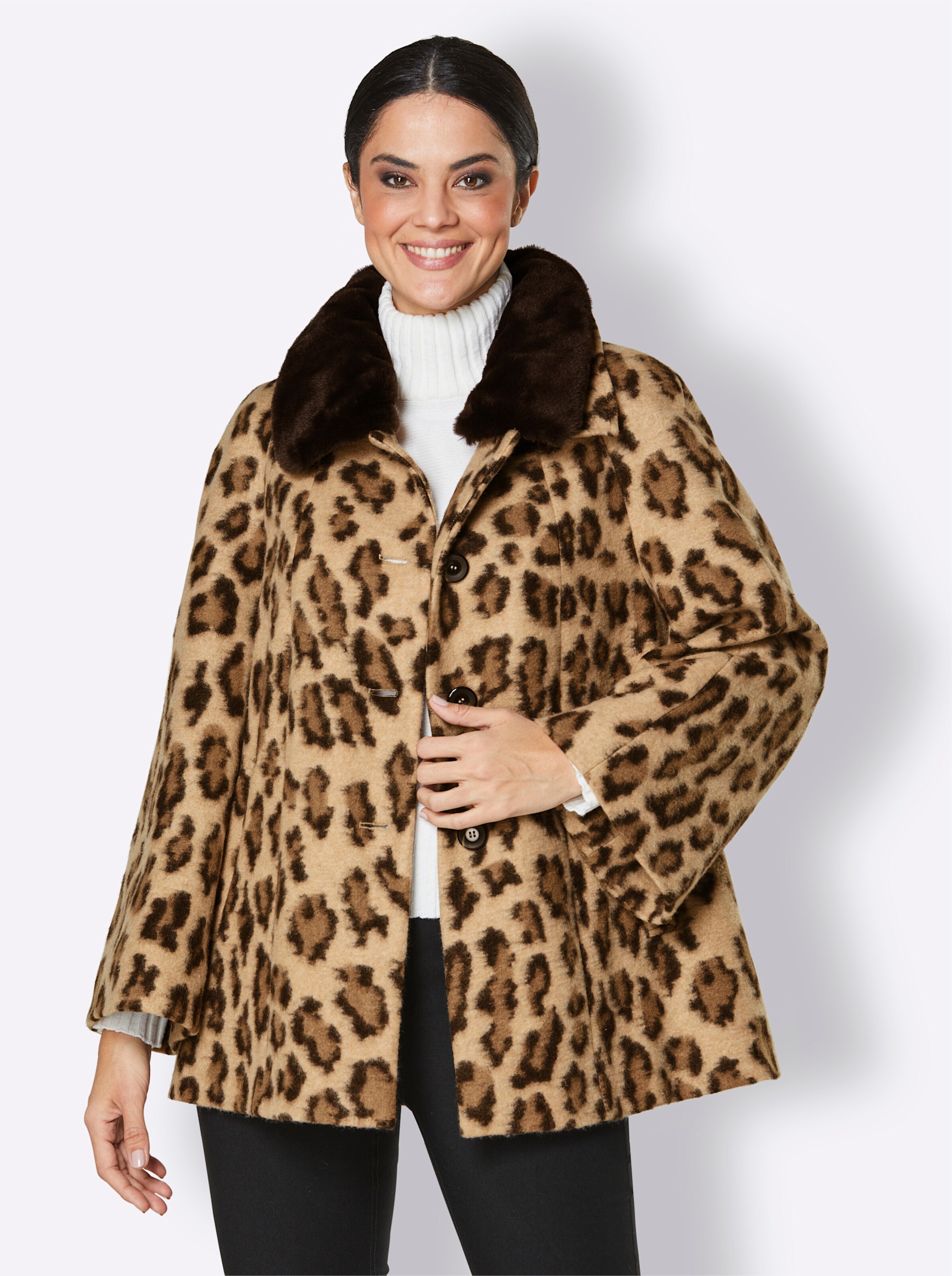 Woll-Jacke in elfenbein-schwarz-bedruckt von Manisa