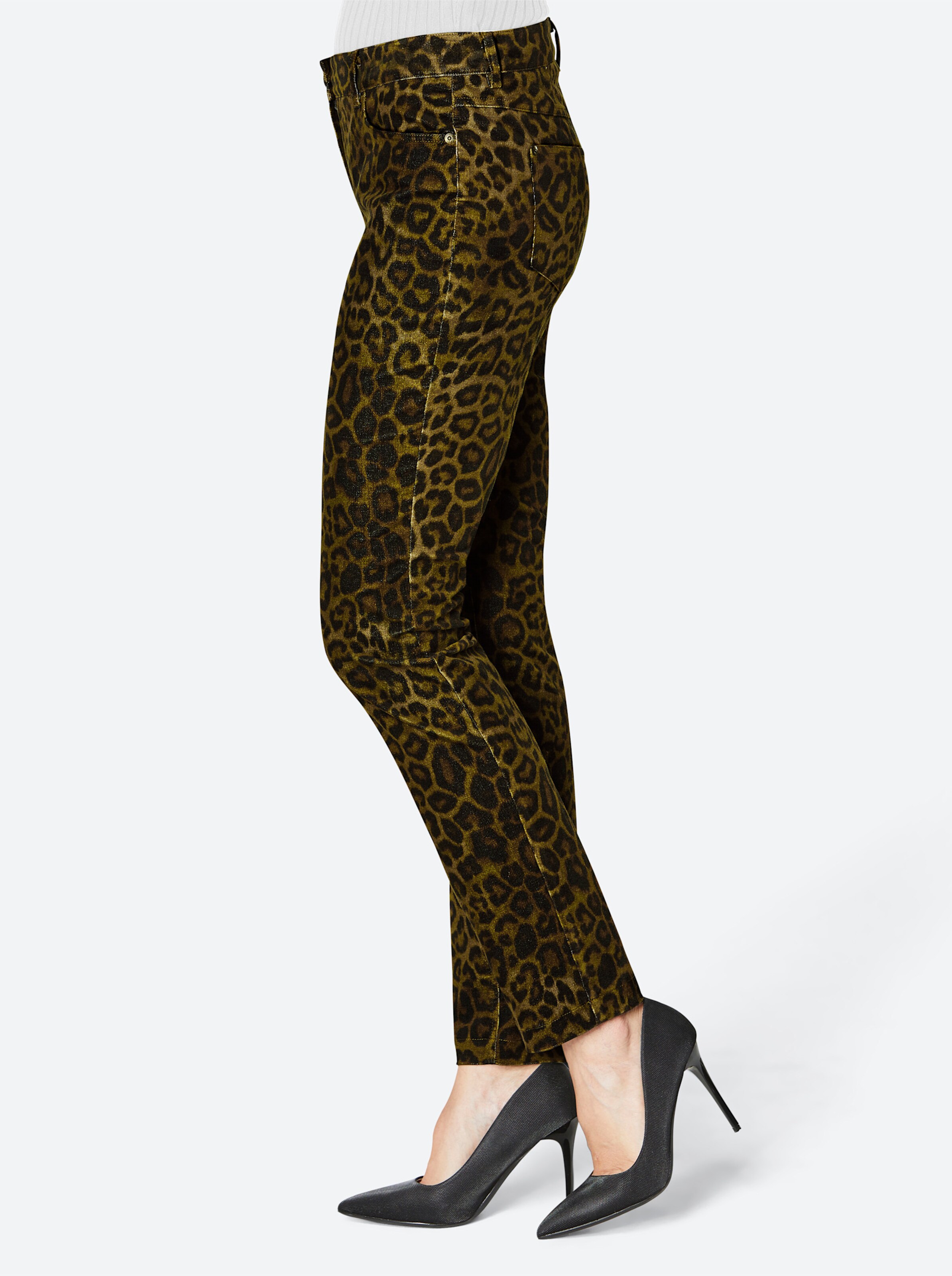 Samt-Hose in schwarz-oliv-bedruckt von Stehmann Comfort line