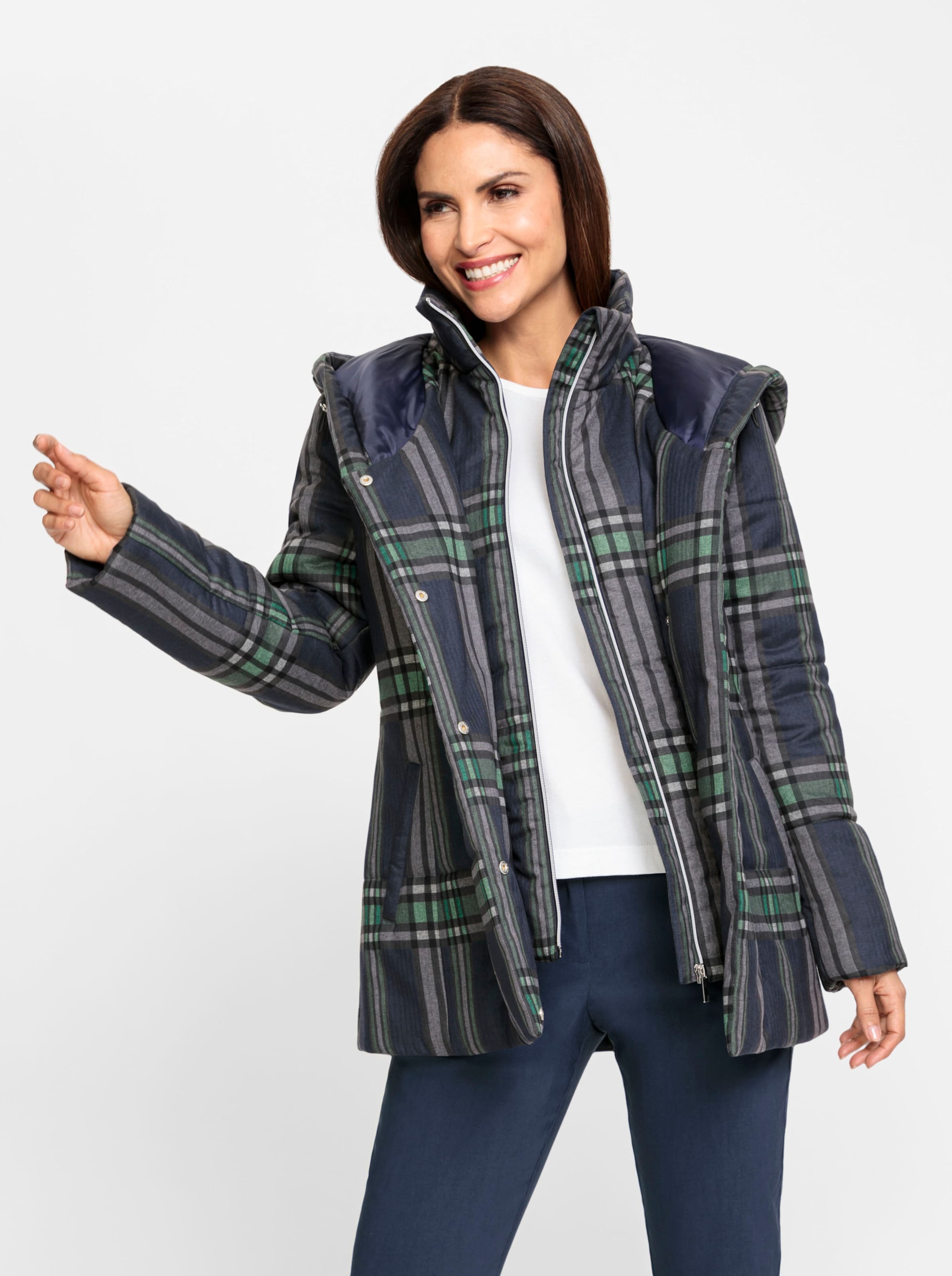 Jacke in marine-jeansblau-kariert von heine