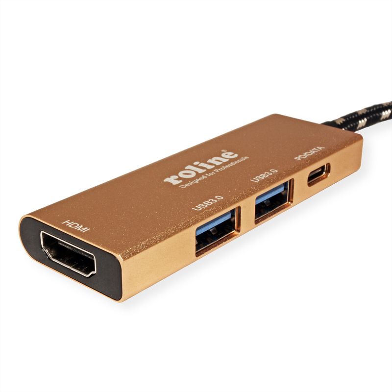 ROLINE GOLD USB Typ C Dockingstation, HDMI 4K, 2x USB 3.2 Gen 1, 1x PD