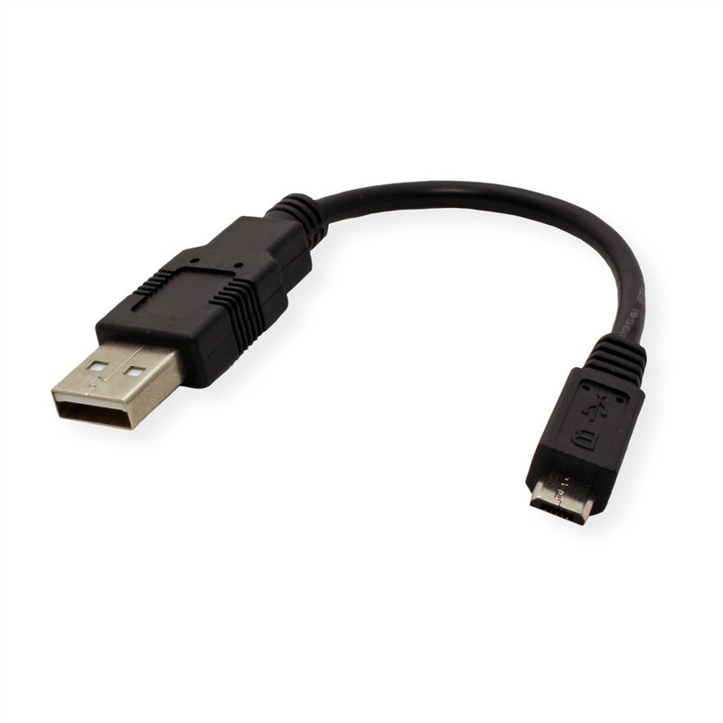 ROLINE USB 2.0 Kabel, USB A ST - Micro USB B ST, schwarz, 0,15 m