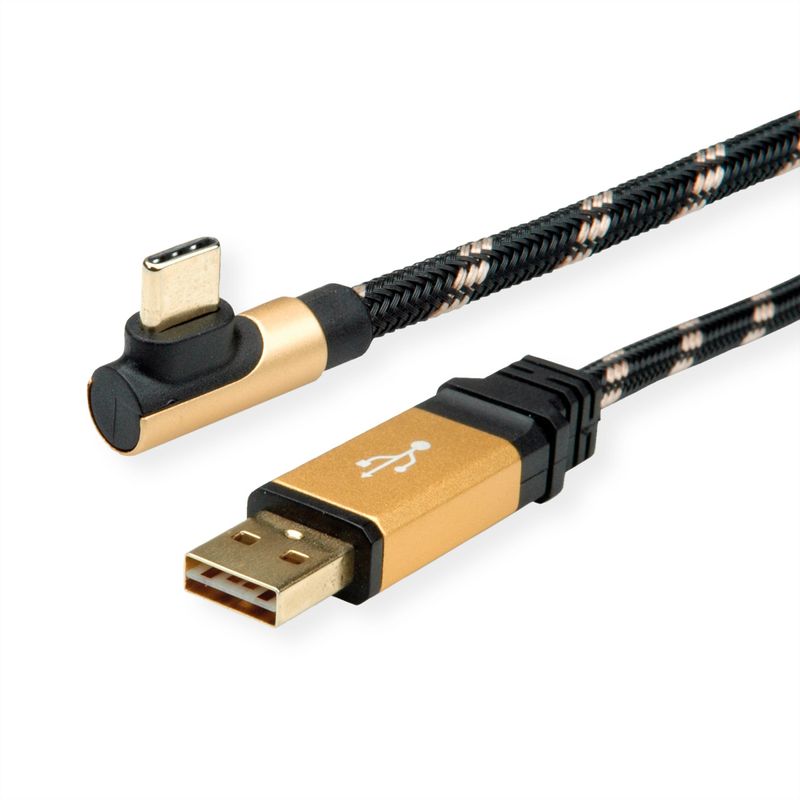 ROLINE GOLD USB 2.0 Kabel, USB A ST reversibel - USB C ST gewinkelt, 1,8 m