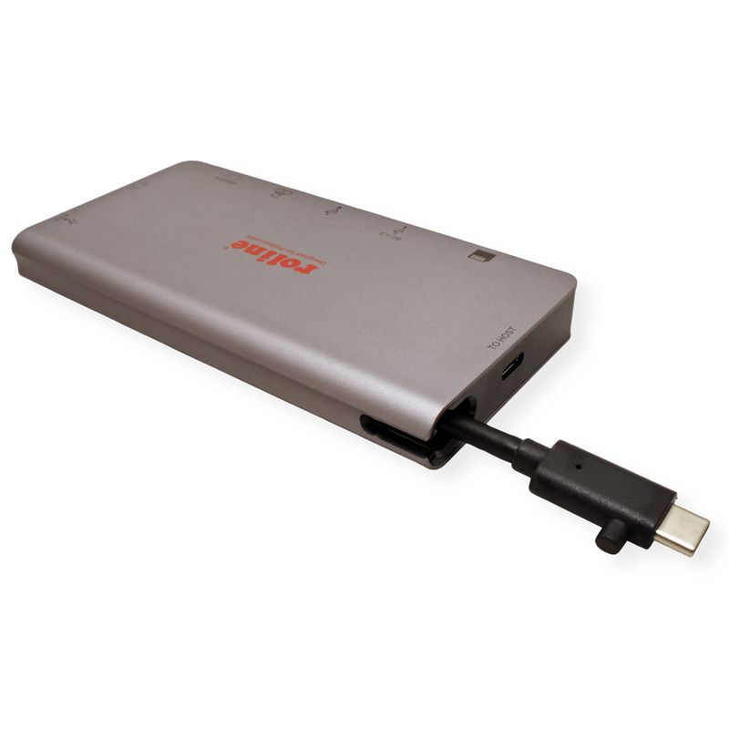 ROLINE USB Typ C Dockingstation, HDMI 4K, VGA, 2x USB 3.2 Gen 1, LAN, PD, Cardre