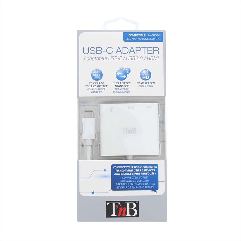 T'nB Adapter Kabel, USB-C auf USB 3.1 HDMI (1080p), weiss, 3 Port