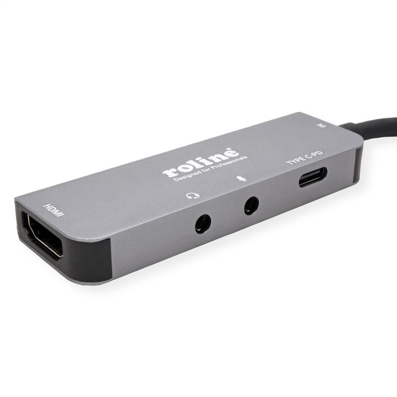 ROLINE Dockingstation Typ C, 4K HDMI, 2x 3,5mm Audio (TRRS + TRS)
