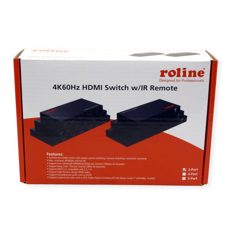 ROLINE 4K HDMI Switch, 3-fach, mit Fernbedienung