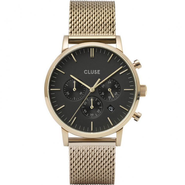 Cluse Aravis Chrono Mesh, Gold, Black/Gold CW0101502010