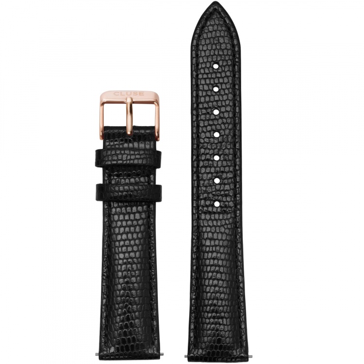 Cluse CS1408101012 CLS068 Strap 18 mm Leather, Black Lizard/ Rose Gold