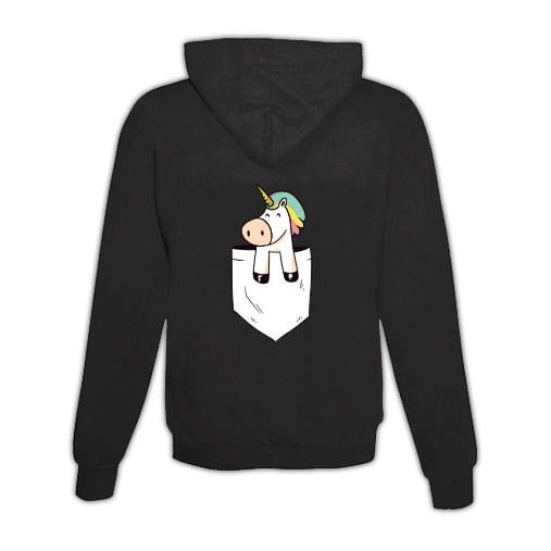 Schwesternuhr Hoodie mit Zipper Einhorn Tasche Unisex - Schwarz -