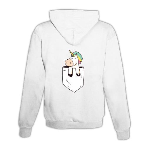 Schwesternuhr Hoodie mit Zipper Einhorn Tasche Unisex - Weiss -