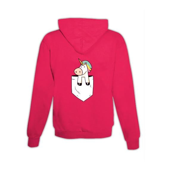 Schwesternuhr Hoodie mit Zipper Einhorn Tasche Unisex - Pink -