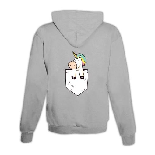 Schwesternuhr Hoodie mit Zipper Einhorn Tasche Unisex - Grau -