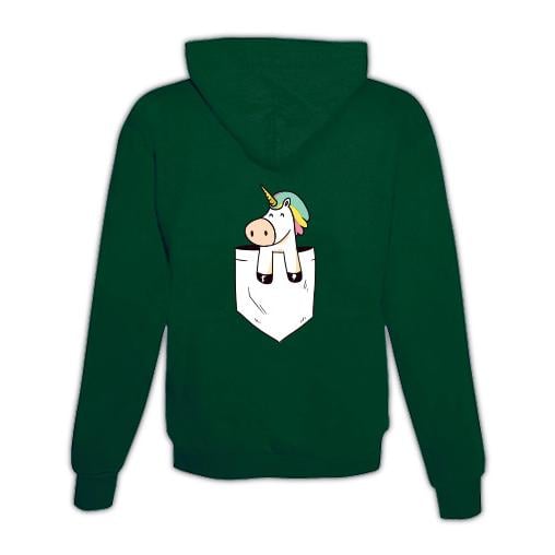 Schwesternuhr Hoodie mit Zipper Einhorn Tasche Unisex - Grün -