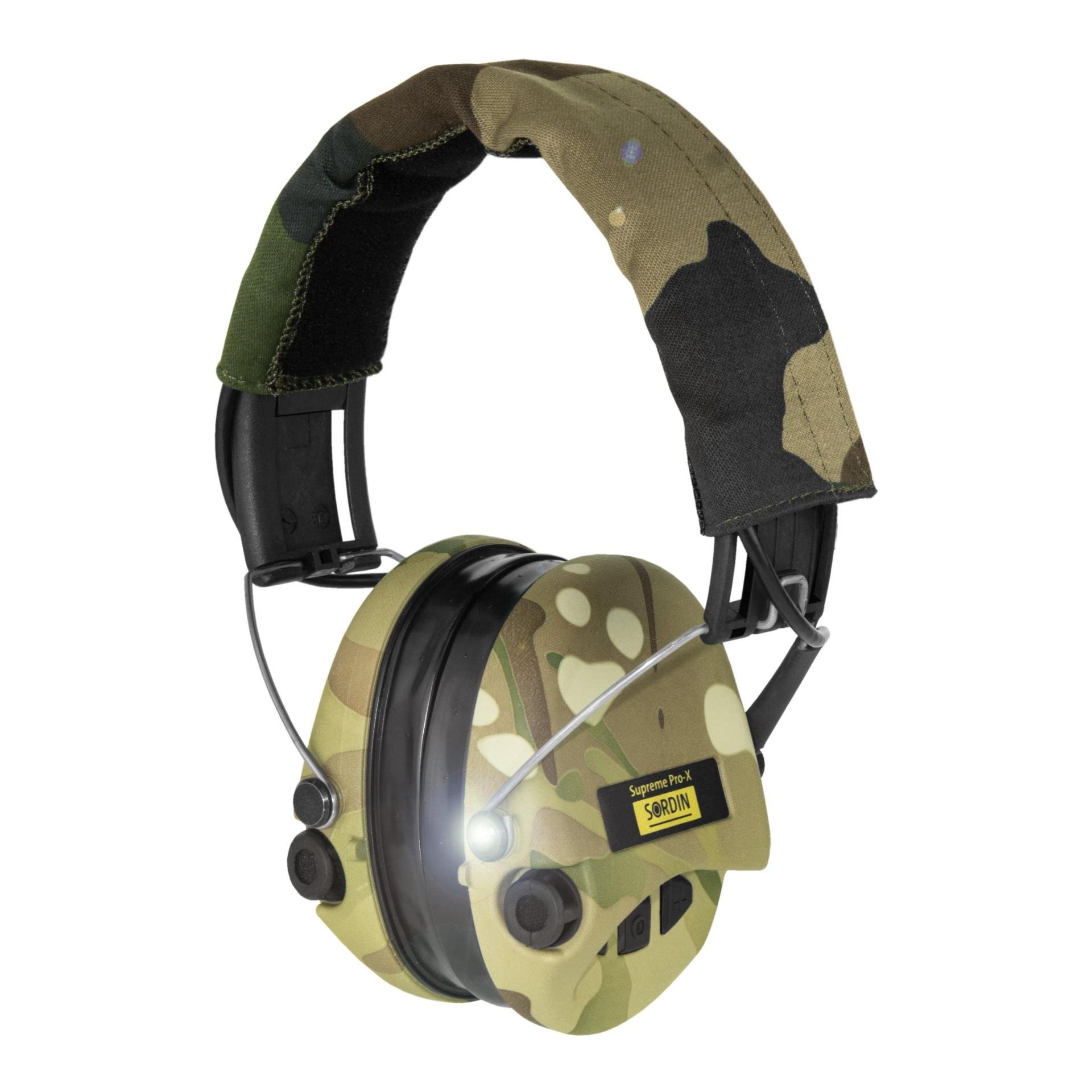 Sordin Supreme Pro X LED mit Camo-Band und Gelkissen - Camo Cups - Olive