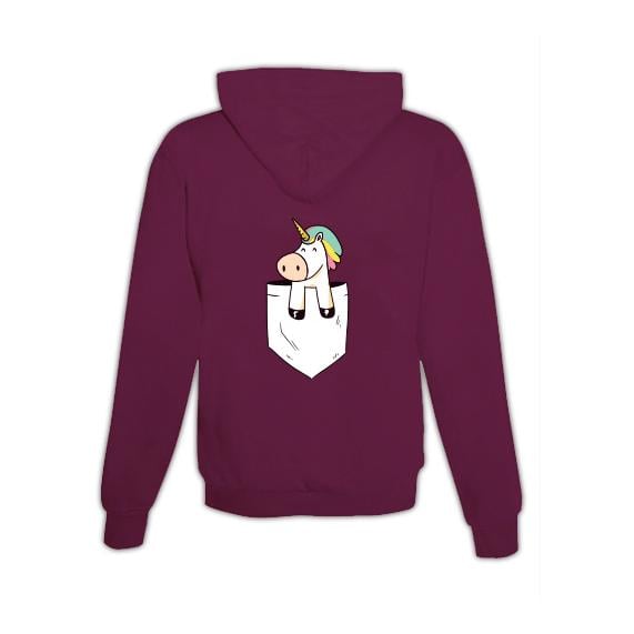 Schwesternuhr Hoodie mit Zipper Einhorn Tasche Unisex - Burgundy -