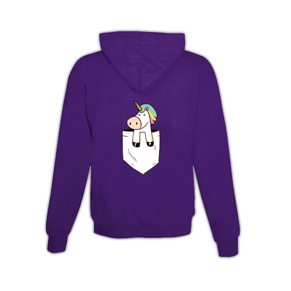 Schwesternuhr Hoodie mit Zipper Einhorn Tasche Unisex - Lila -