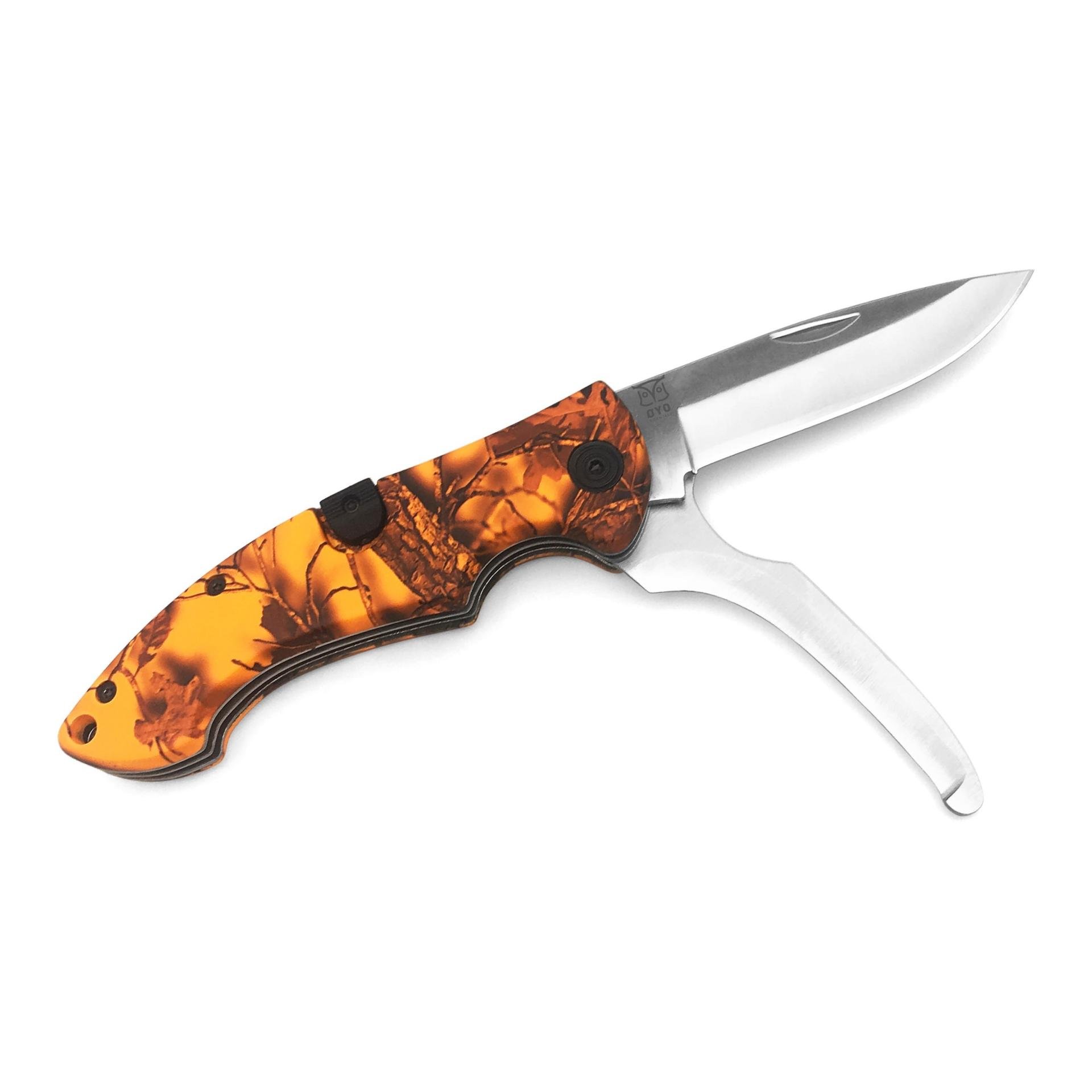 Øyo GEVIR DUO - Jagdklappmesser mit zwei Klingen und Hülle - Camouflage/Orange -