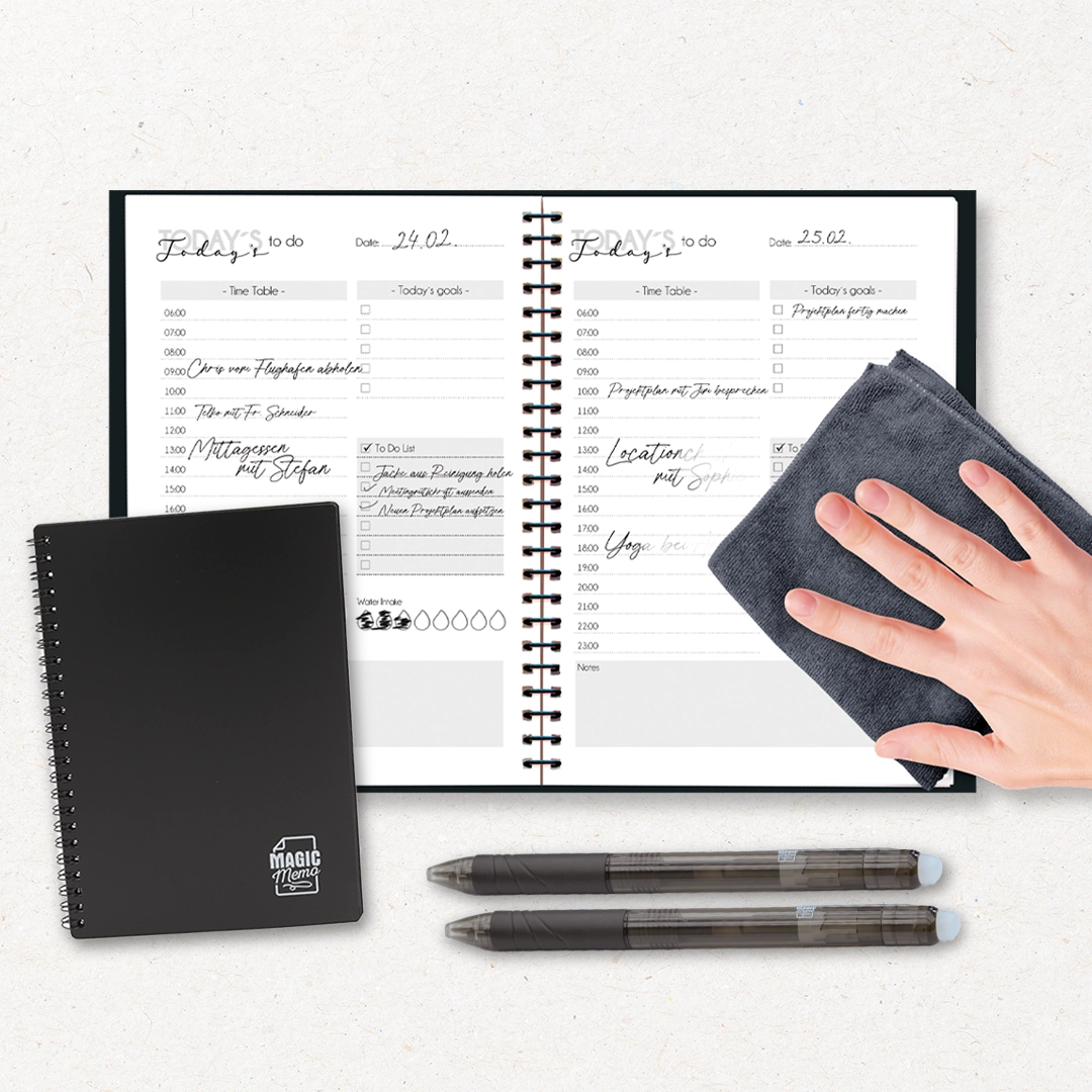 MagicMemo Notizbuch 2 Stk. A5 & A6 inkl. löschbare Stifte & Mikrofasertuch
